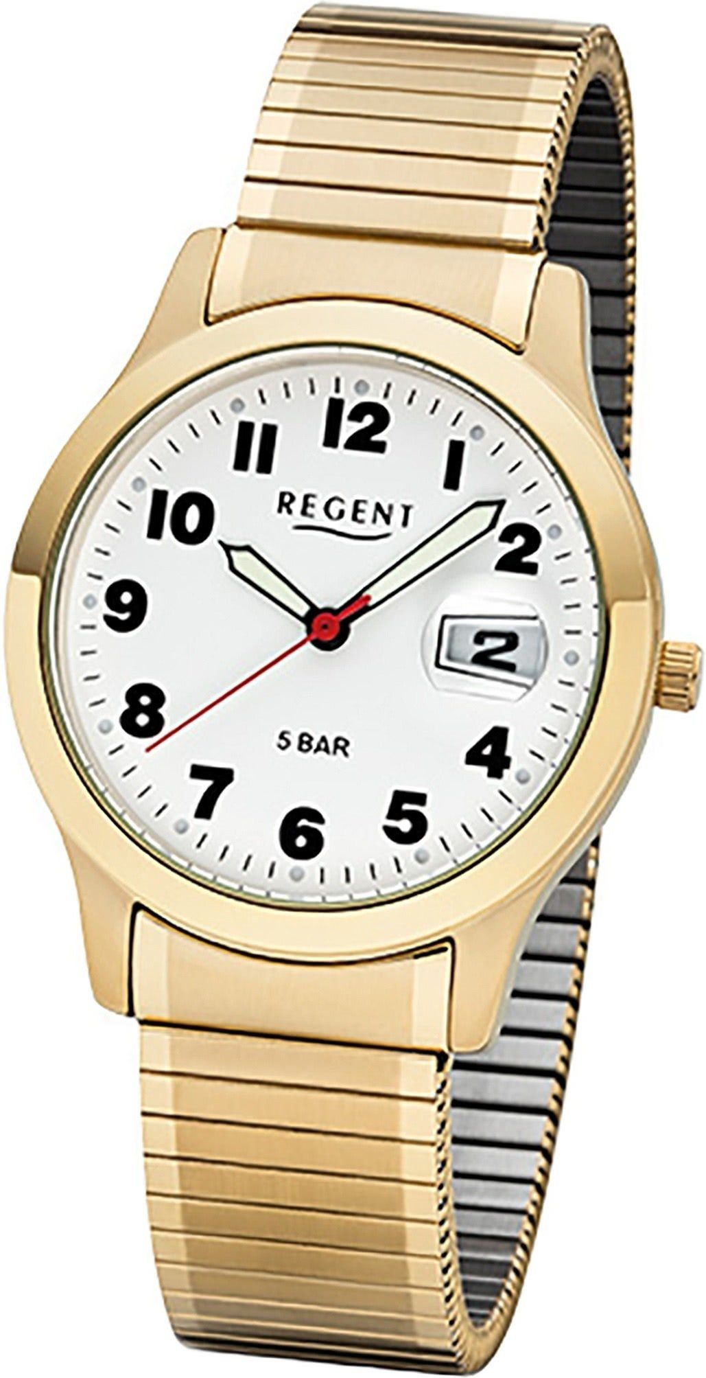 Regent Quarzuhr Regent Edelstahl Herren Uhr F-1017, Herrenuhr Edelstahlarmband gold, rundes Gehäuse, mittel (ca. 37mm)