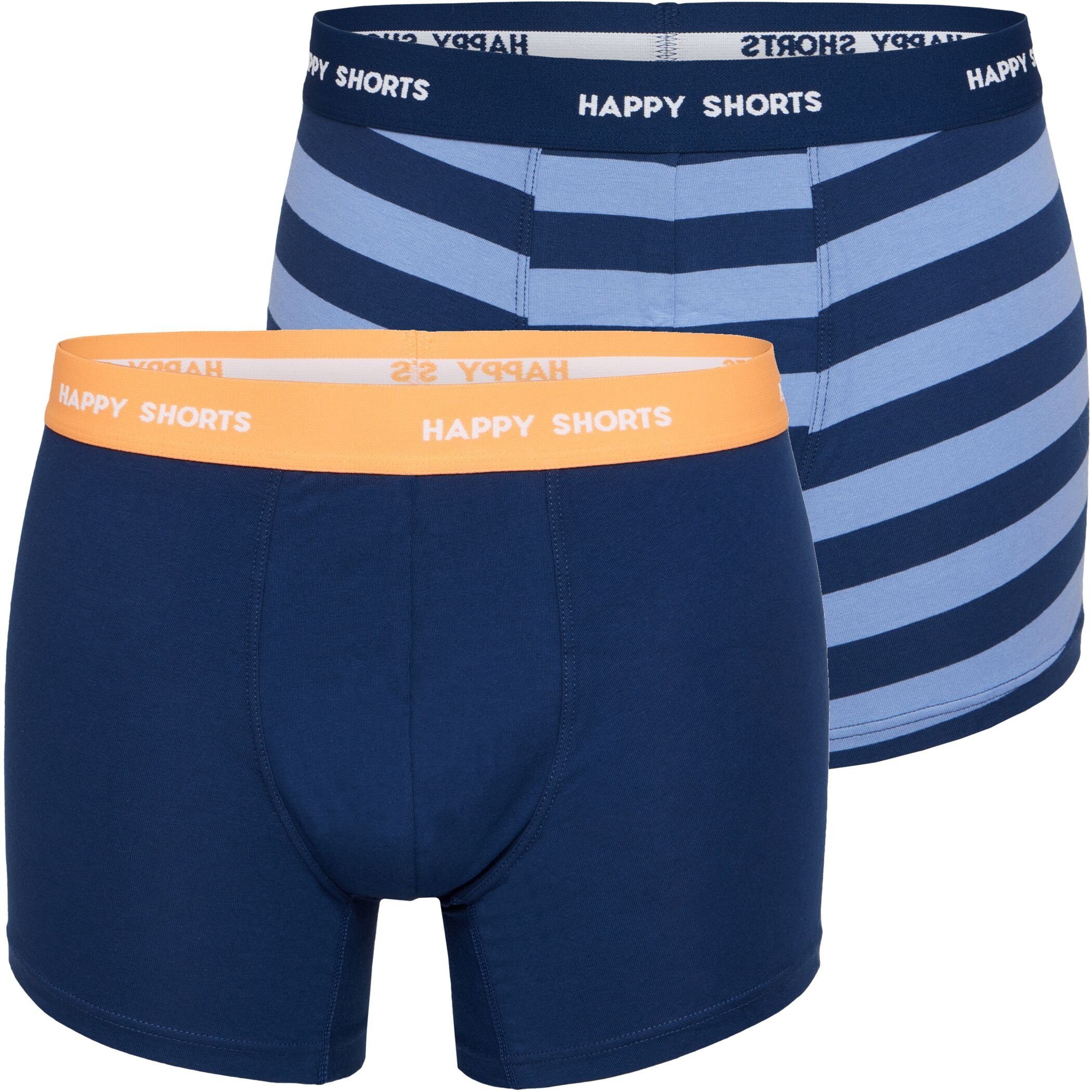 HAPPY SHORTS Trunk 2 Happy Shorts Jersey Trunk Herren Boxershorts Pant Blau Streifen (1-St)