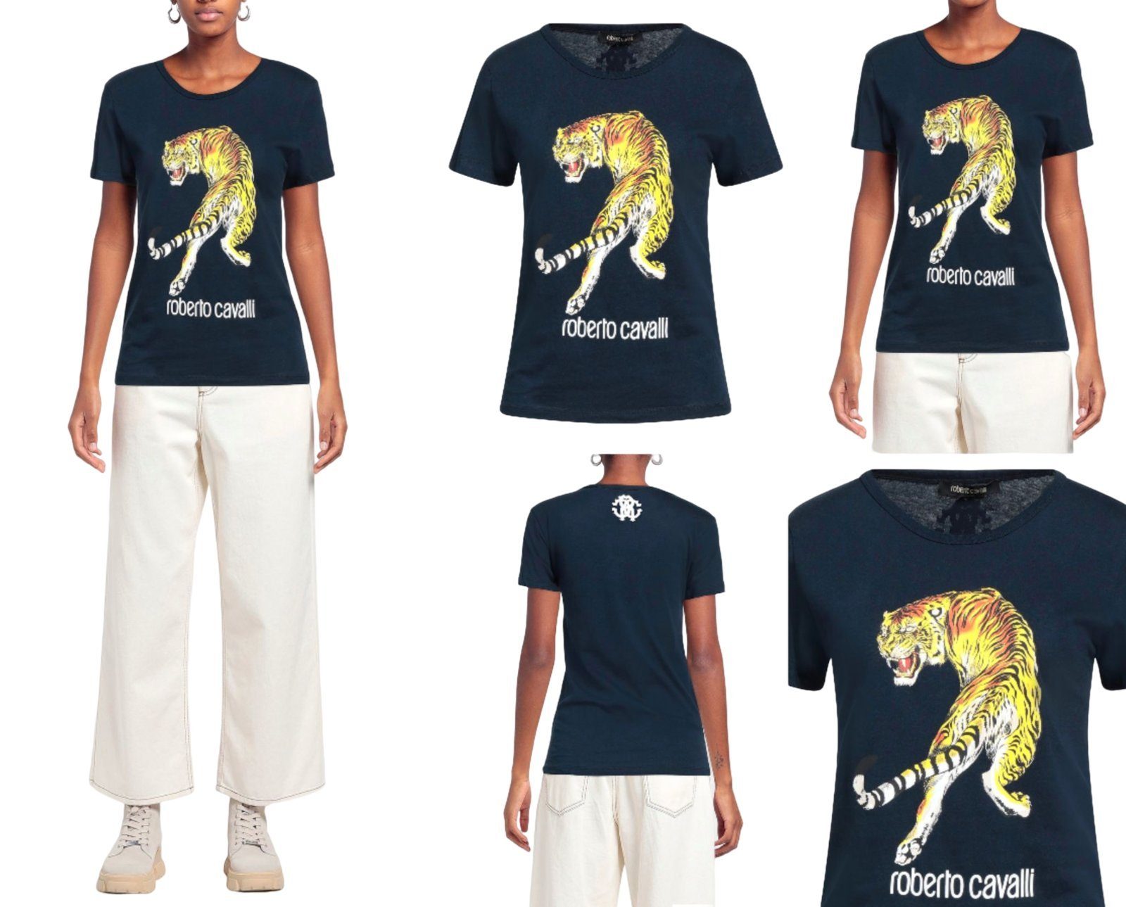 roberto cavalli T-Shirt ROBERTO CAVALLI RC TIGER PRINT LOGO COTTON T-SHIRT TOP LOUNGE ICONIC S