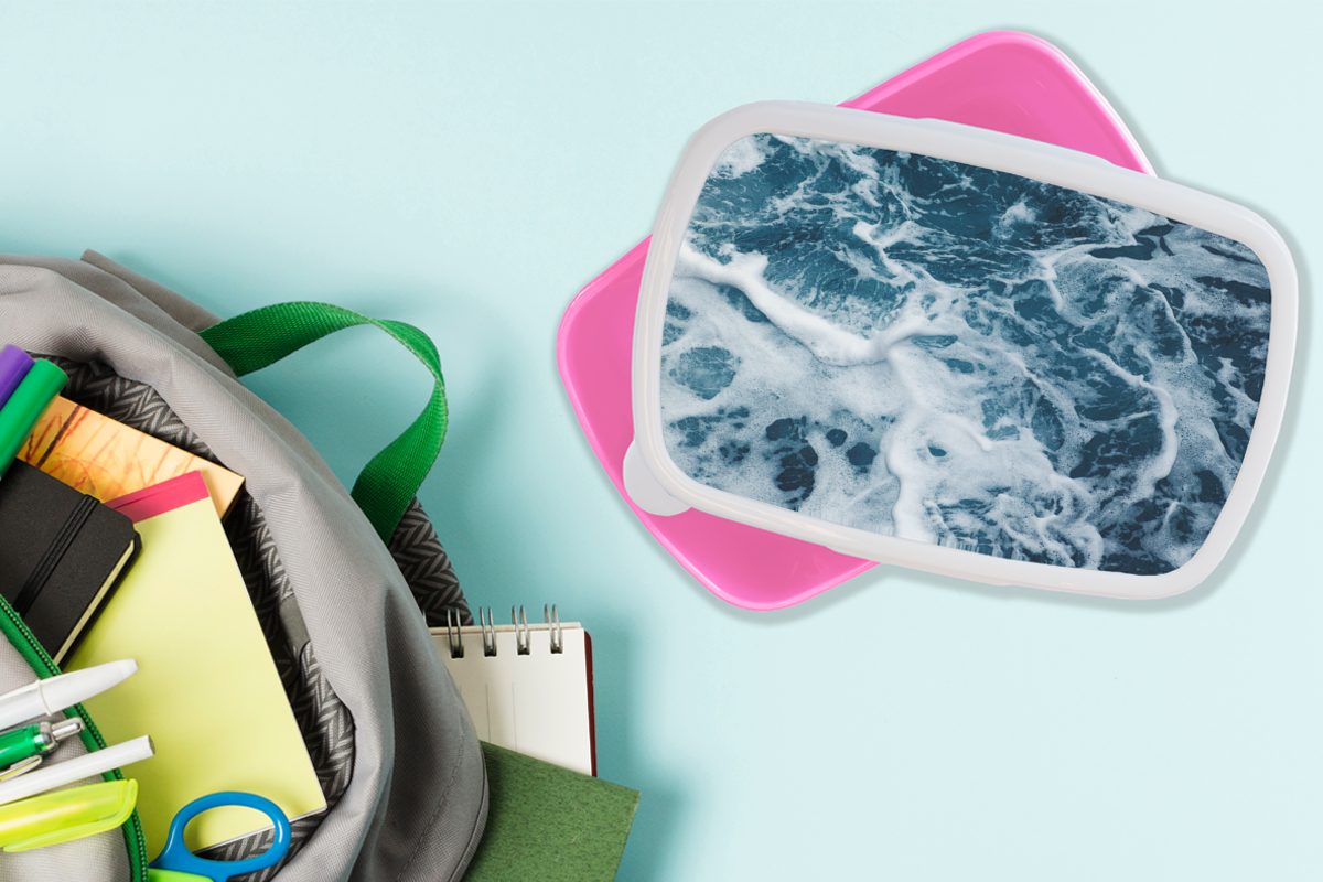 Wellen - Schaum, - für Kunststoff, rosa Lunchbox Kunststoff MuchoWow Kinder, Brotbox Ozean Erwachsene, (2-tlg), - Wasser Snackbox, Mädchen, Brotdose