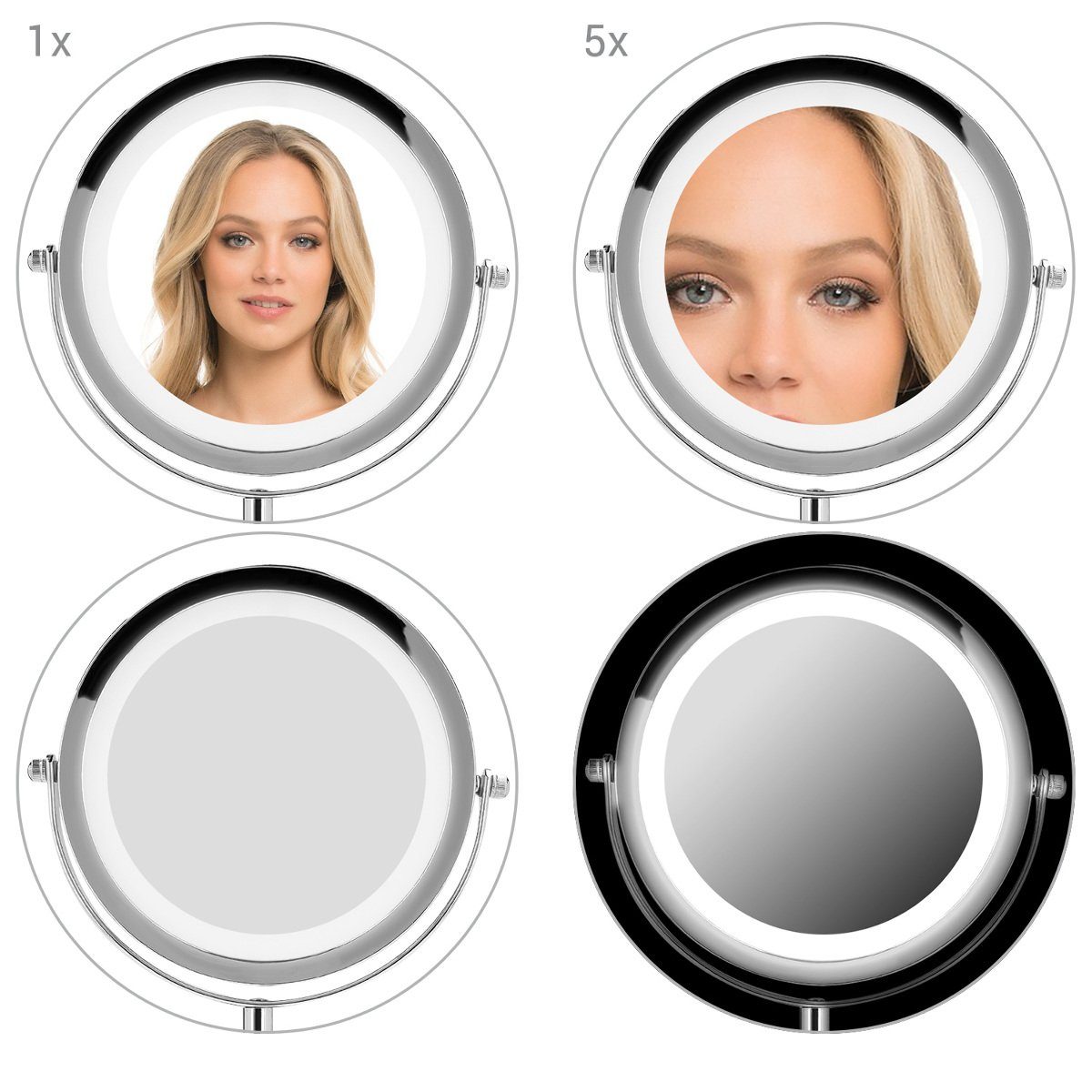 Navaris LED-Lichtspiegel LED Kosmetikspiegel - Vergrößerung 5x Standspiegel Make-up