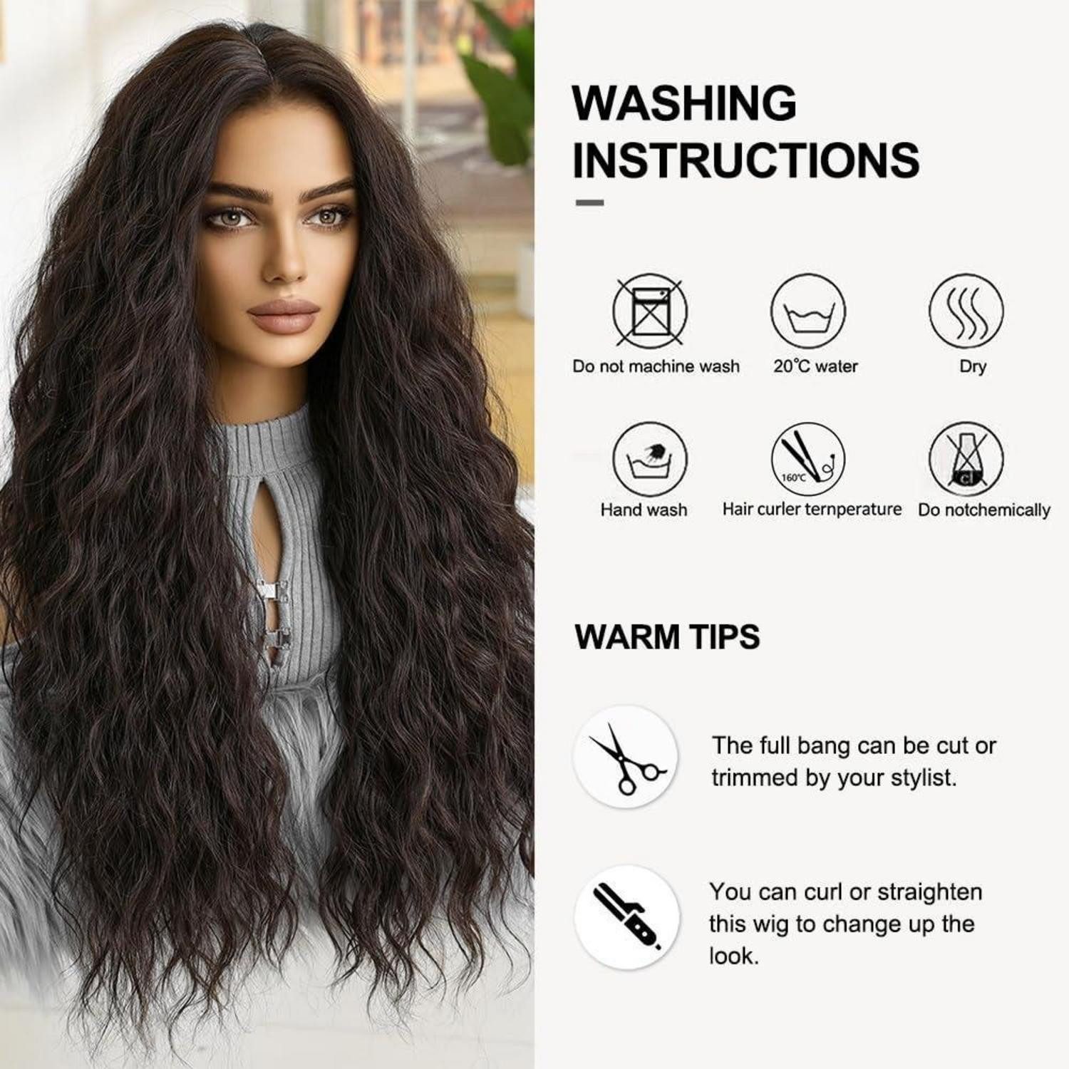 LuxusKollektion Kunsthaarperücke Lange Dunkelbraune Gewellte Synthetische Perücke für Frauen