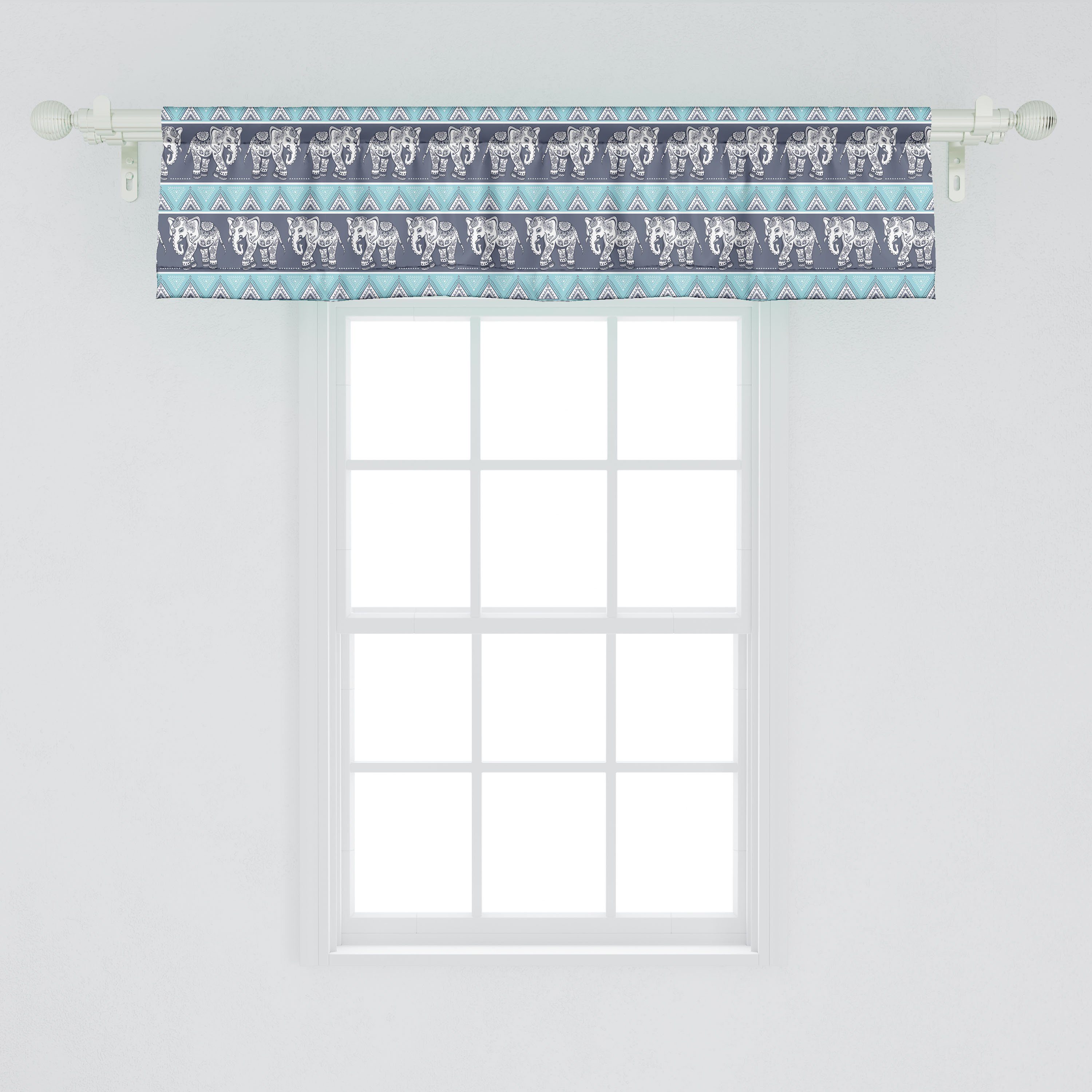 Abakuhaus, Dekor Volant Scheibengardine Küche Schlafzimmer Design mit Eastern Bohemien Elephants für Vorhang Microfaser, Stangentasche,