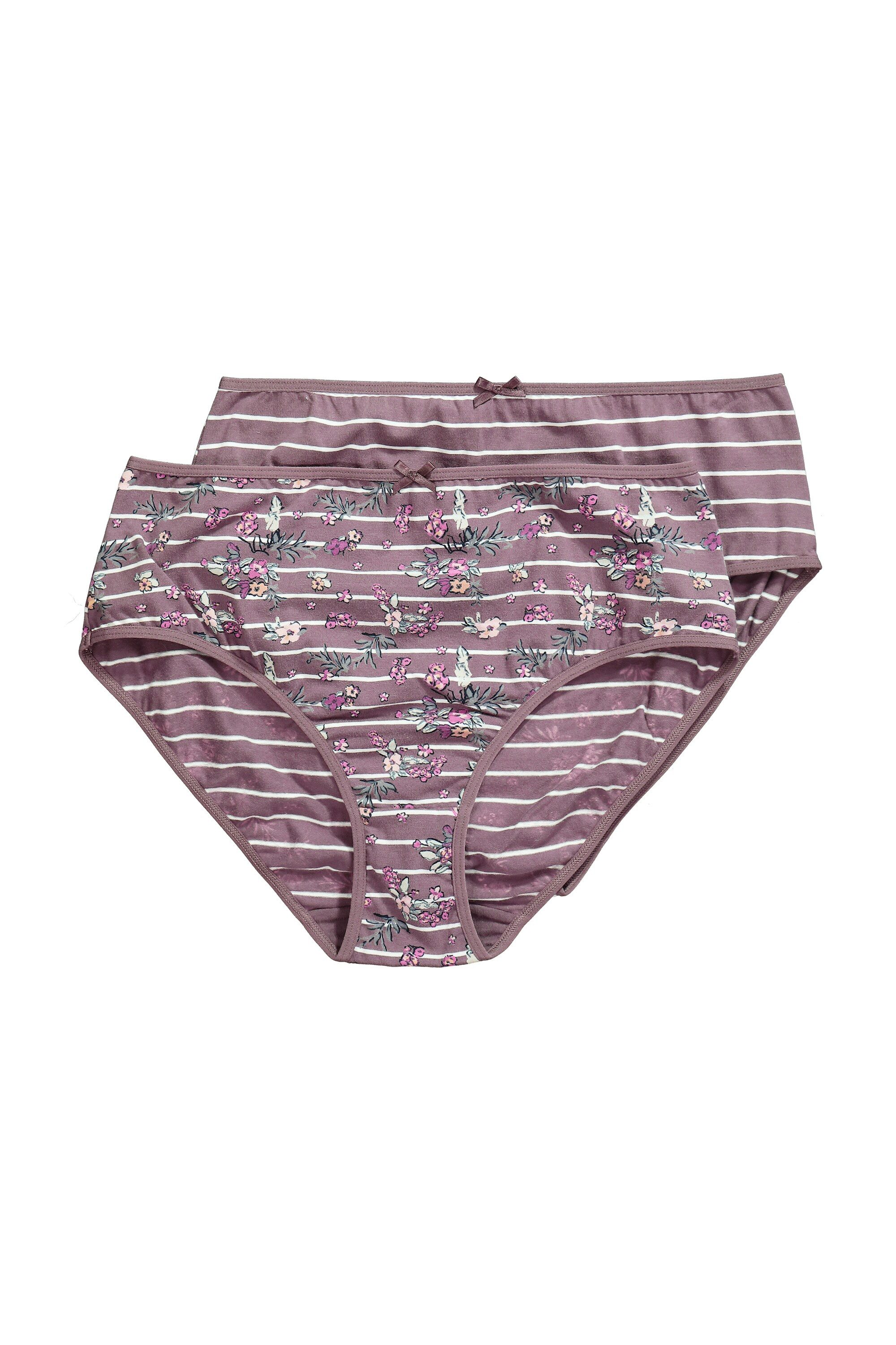 Ulla Popken Midislip Midislips 2er-Pack Blüten/Streifen Biobaumwolle