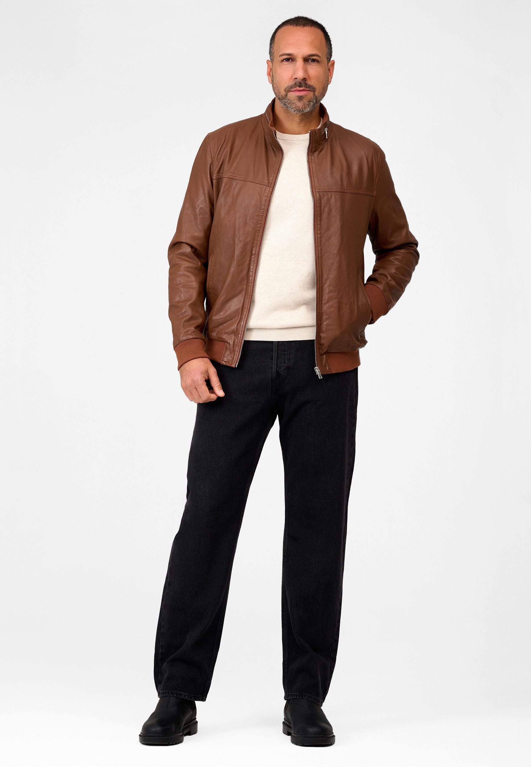 RICANO Lederjacke Martinus Lederjacke im Blouson-Stil mit Stehkragen