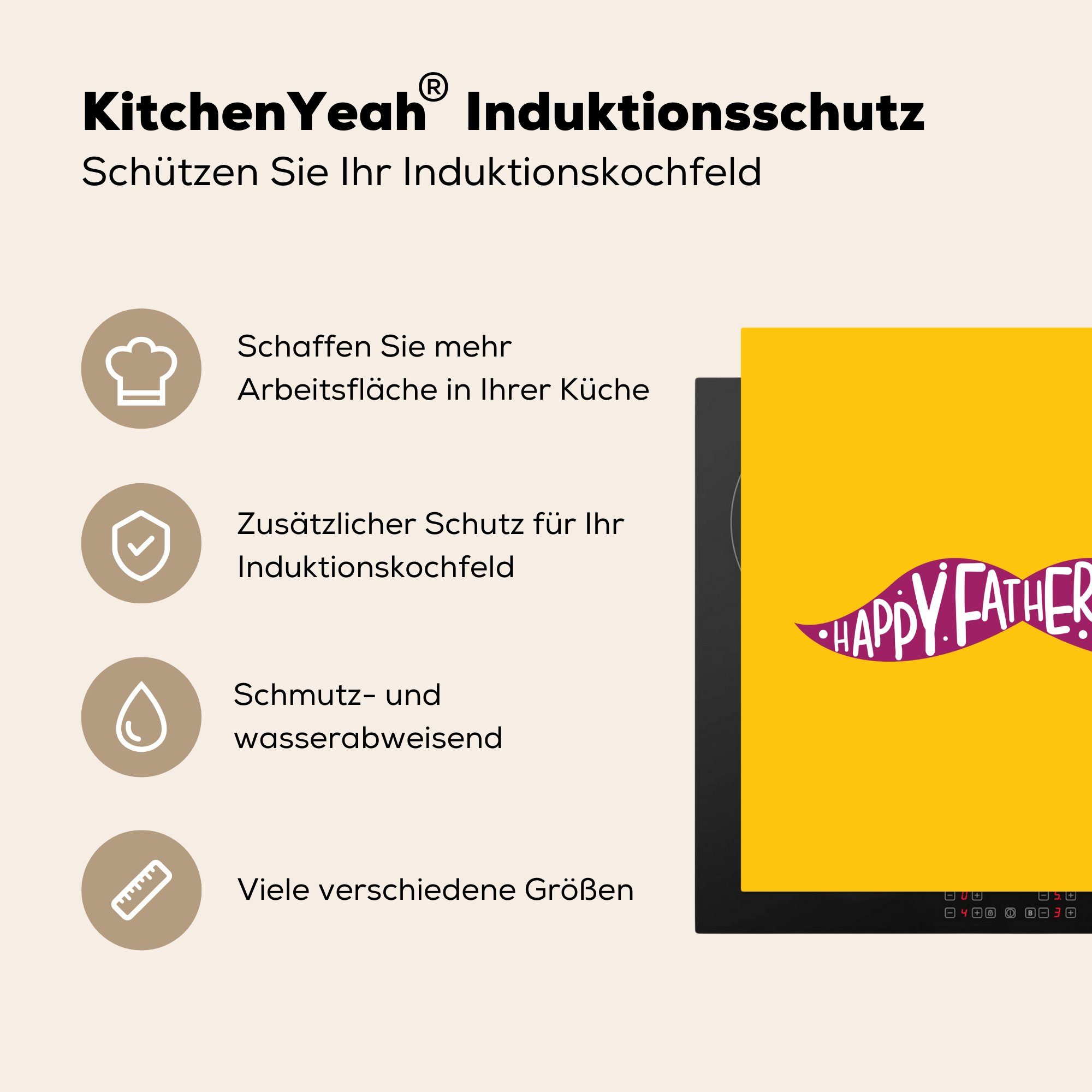 Vinyl, - - Herdblende-/Abdeckplatte Farben, 78x78 cm, (1 Ceranfeldabdeckung, tlg), MuchoWow Arbeitsplatte küche Vatertag für Zitate