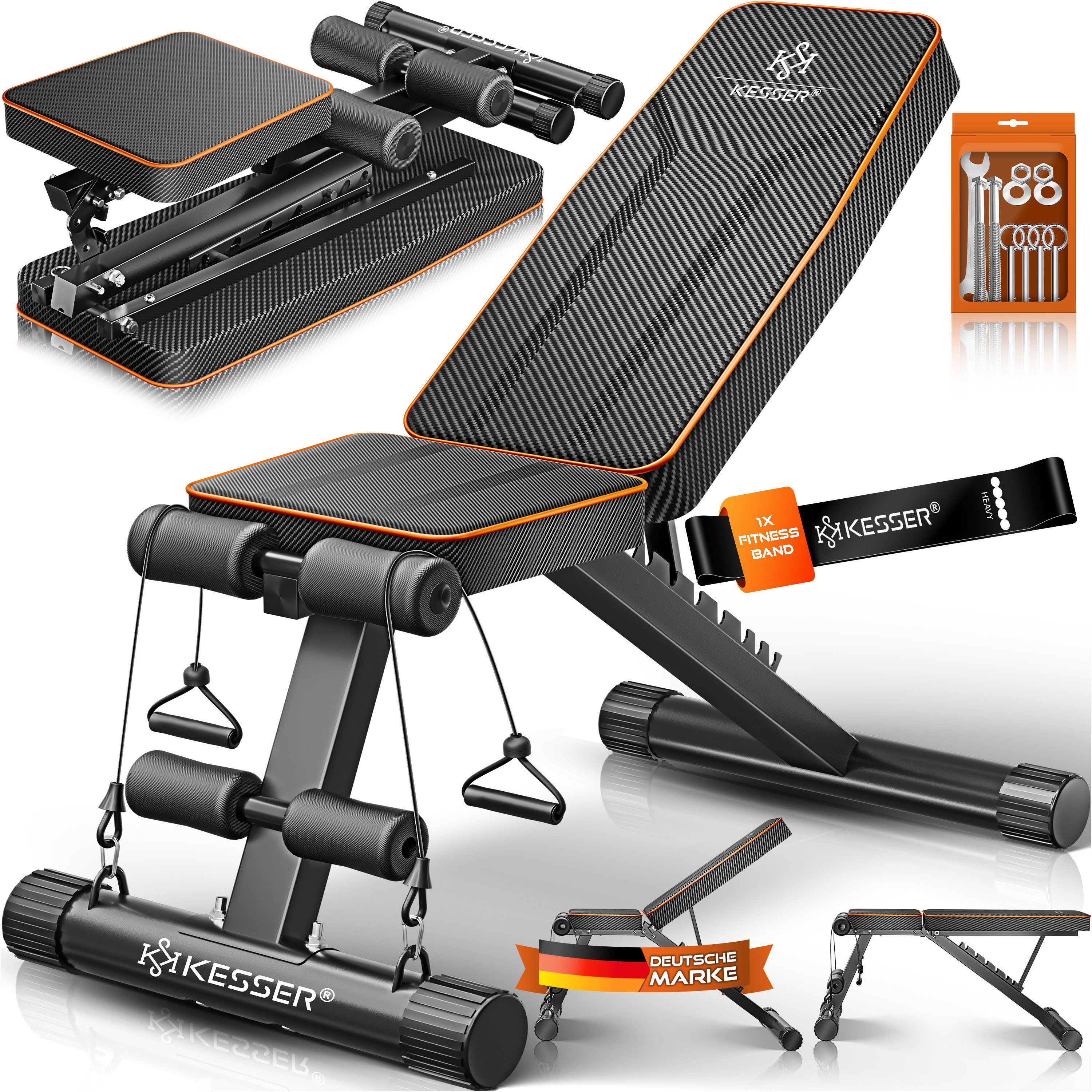 KESSER Hantelbank Multifunktionale Trainingsbank mit Rückenlehne 500kg Belastbarkeit, (Klappbare Verstellbare Mehrzweck-Hantelbank Flachbank zum Bankdrücken), Fitnessgerät Ganzkörpertraining Schrägbank für Fitness & Training