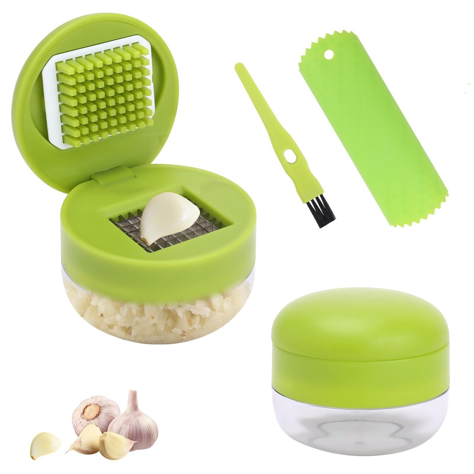 FOUORTUNATE-BEE Knoblauchpresse Knoblauchpresse Zerkleinerer, Würfelschneider Set, Rostfreie Edelstahlklingen Perfekt für Knoblauch & Ingwer