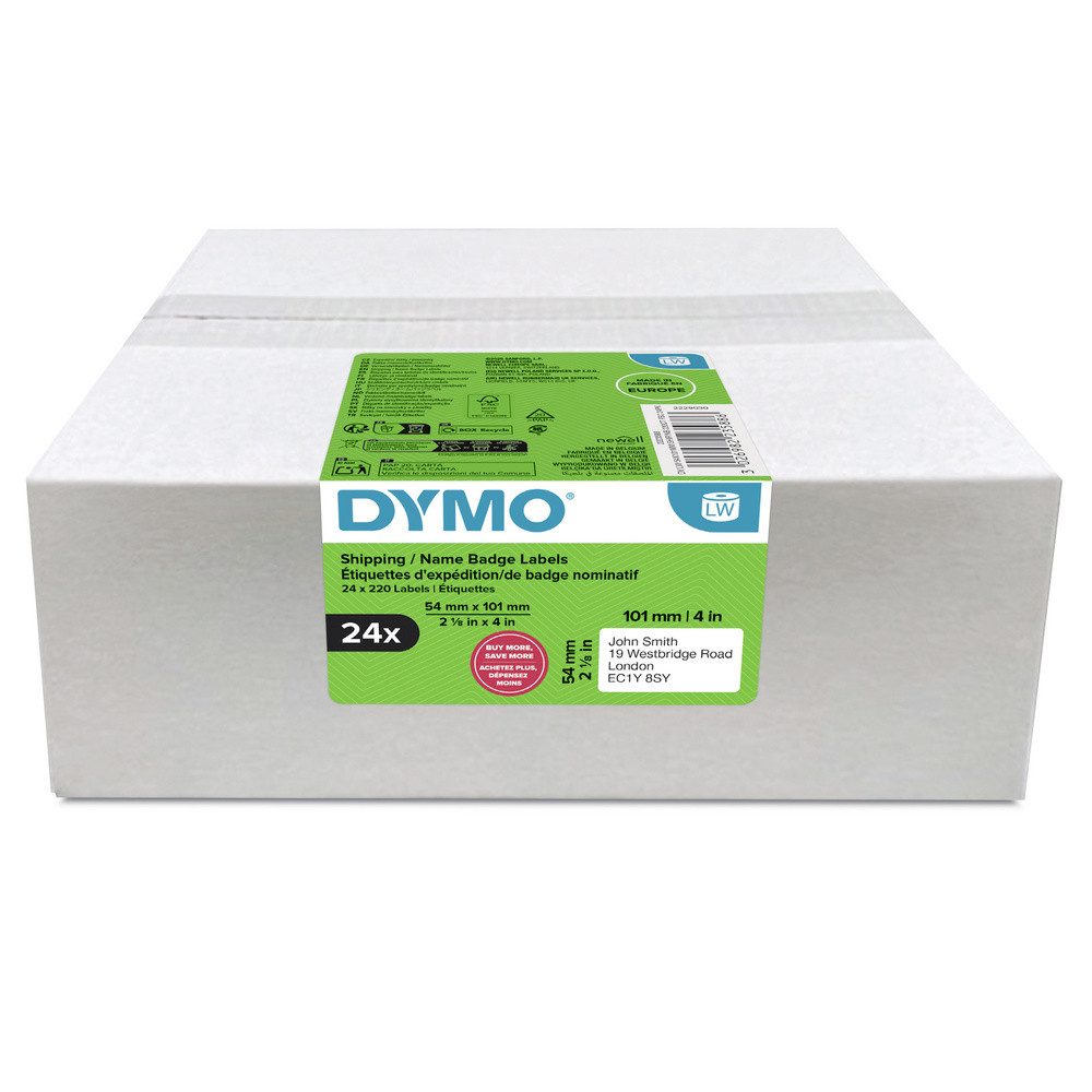 DYMO Etiketten DYMO Etiketten Rolle 54 x 101 mm Papier Weiß 24 Rollen Permanent hafte