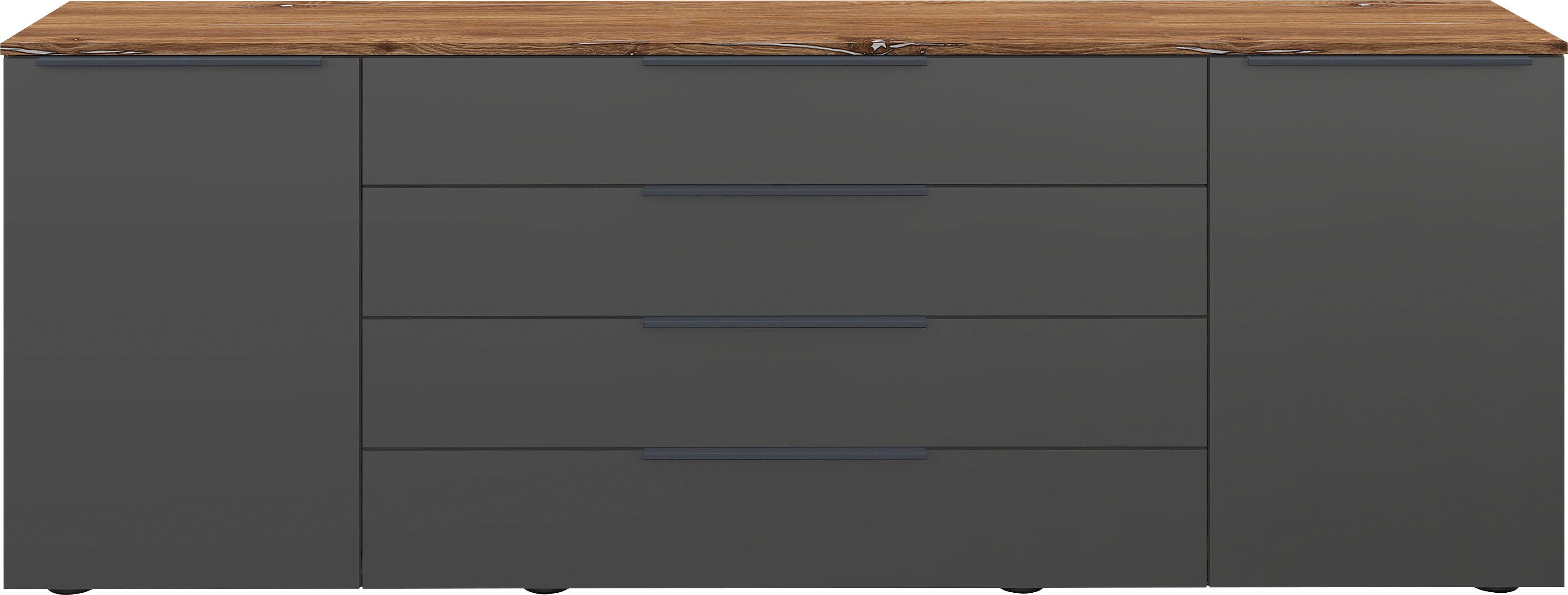 borchardt Möbel Sideboard Tom, moderne Kommode mit Metallgriffen, 200cm breit, 2 Türen, 3 Schubfächer, Metallgriffe anthrazit