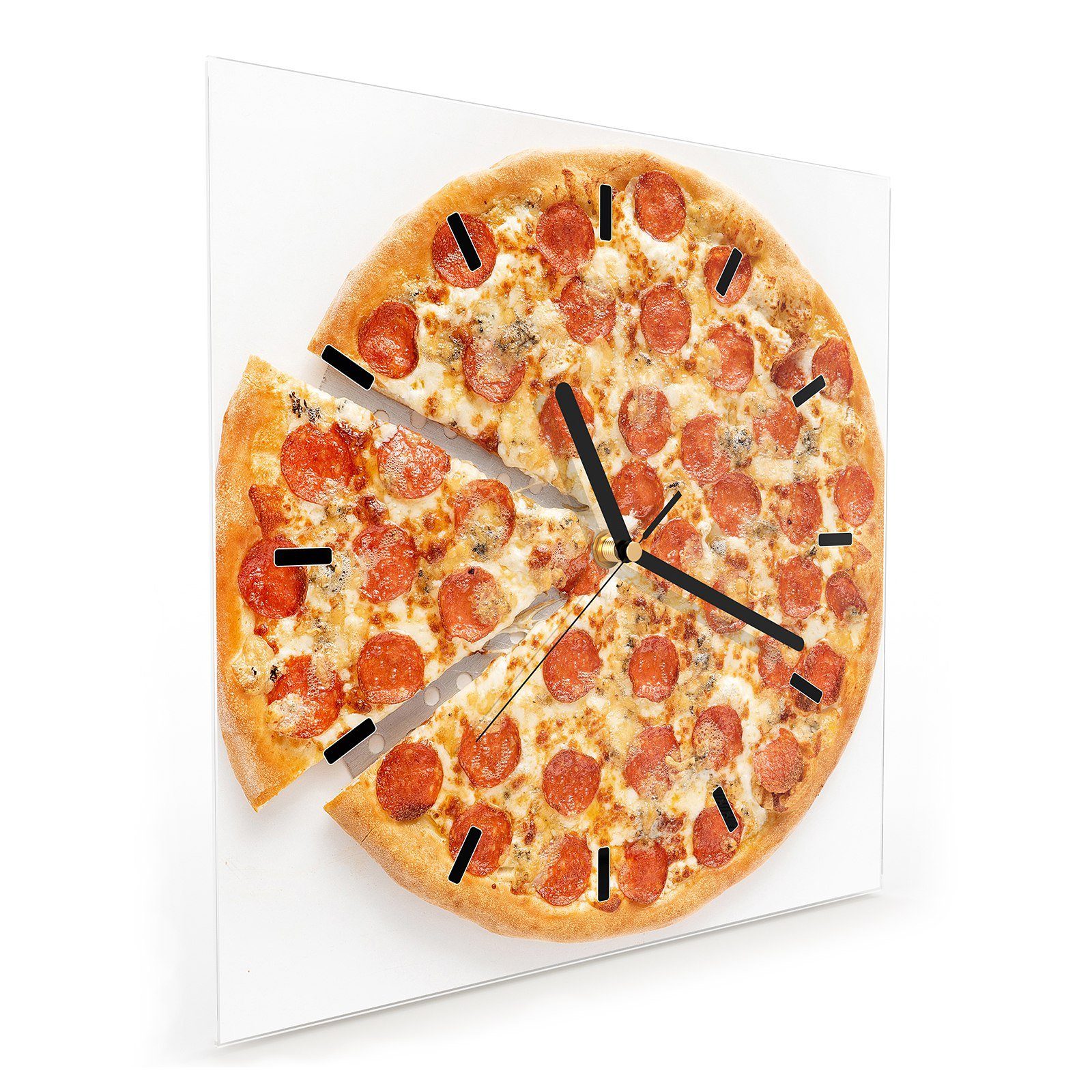 Pizza Motiv cm Größe Wanduhr Wanduhr Wandkunst mit x 30 Gute 30 Primedeco Glasuhr