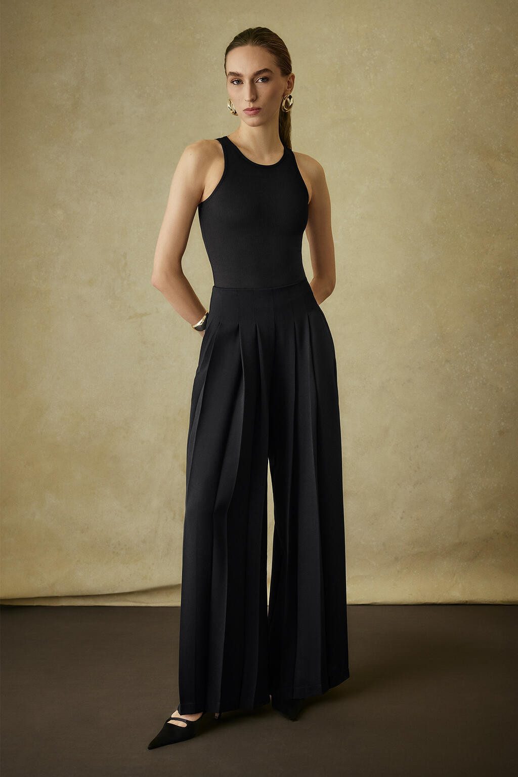 touche prive 5-Pocket-Jeans Plissierte Crêpe-Hose mit weitem Bein