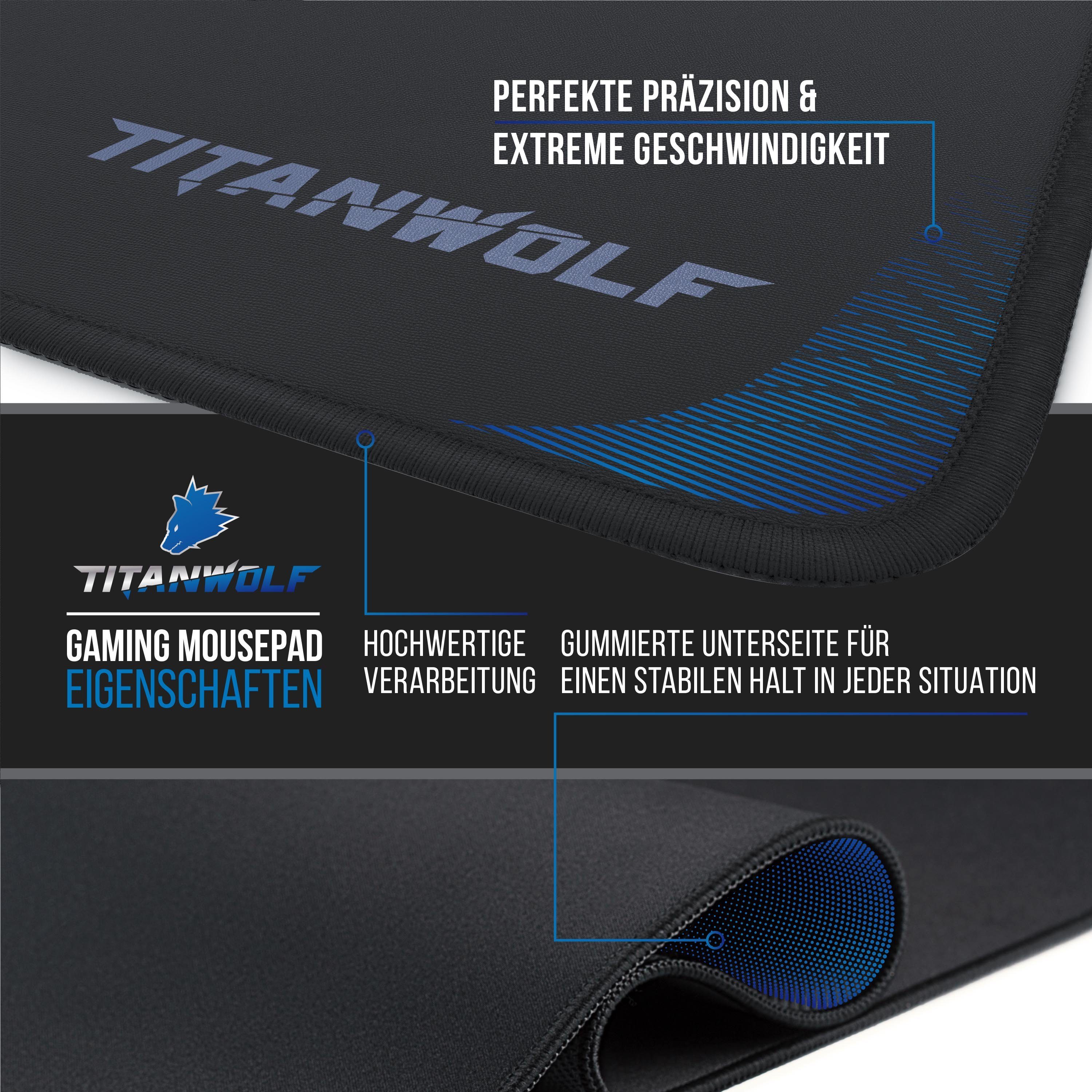 Titanwolf Gaming Mauspad XL Speed Mousepad 440 x 350 x 3 mm, Tischunterlage, strapazierfähig (1-St), rutschfest, abwaschbar, Geschwindigkeit & Präzision, schwar – Bild 4 von 5