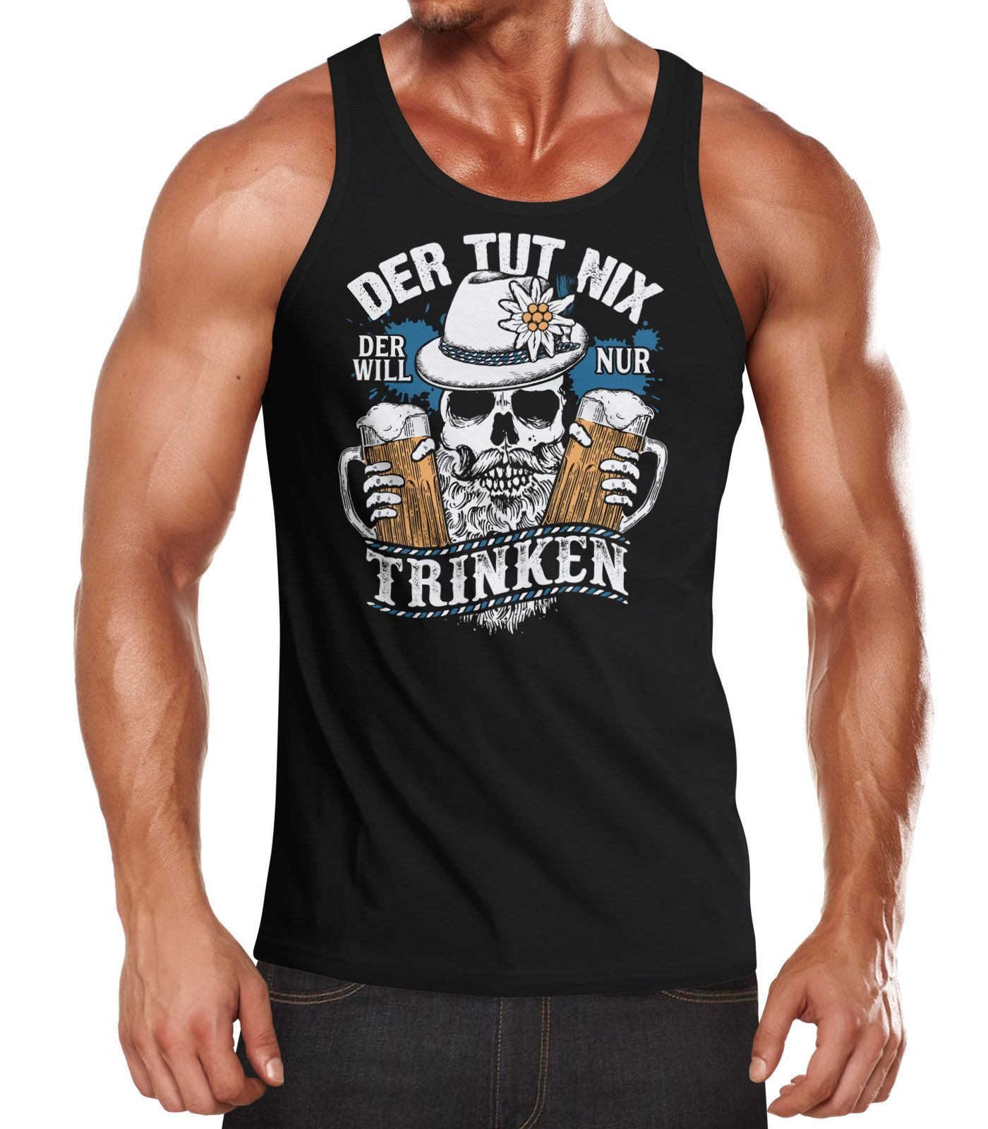 Tanktop Herren Tanktop Der tut nix der will nur trinken Bier Totenkopf