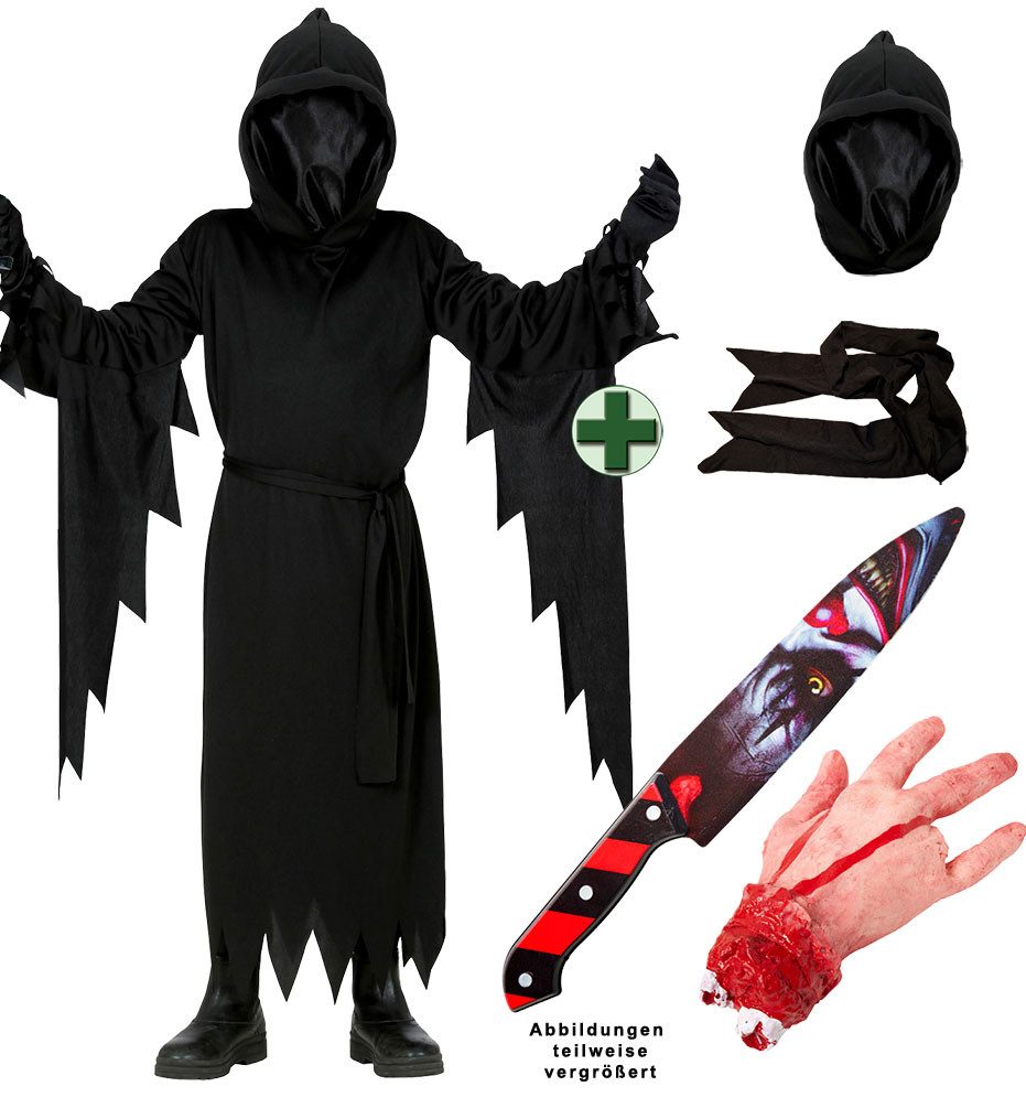 Karneval-Klamotten Kostüm Scream Kinder gruseliges Halloweenkostüm Unisex, Horror Screaming Ghost Kostüm Kinder mit Killer Clown Messer und Hand
