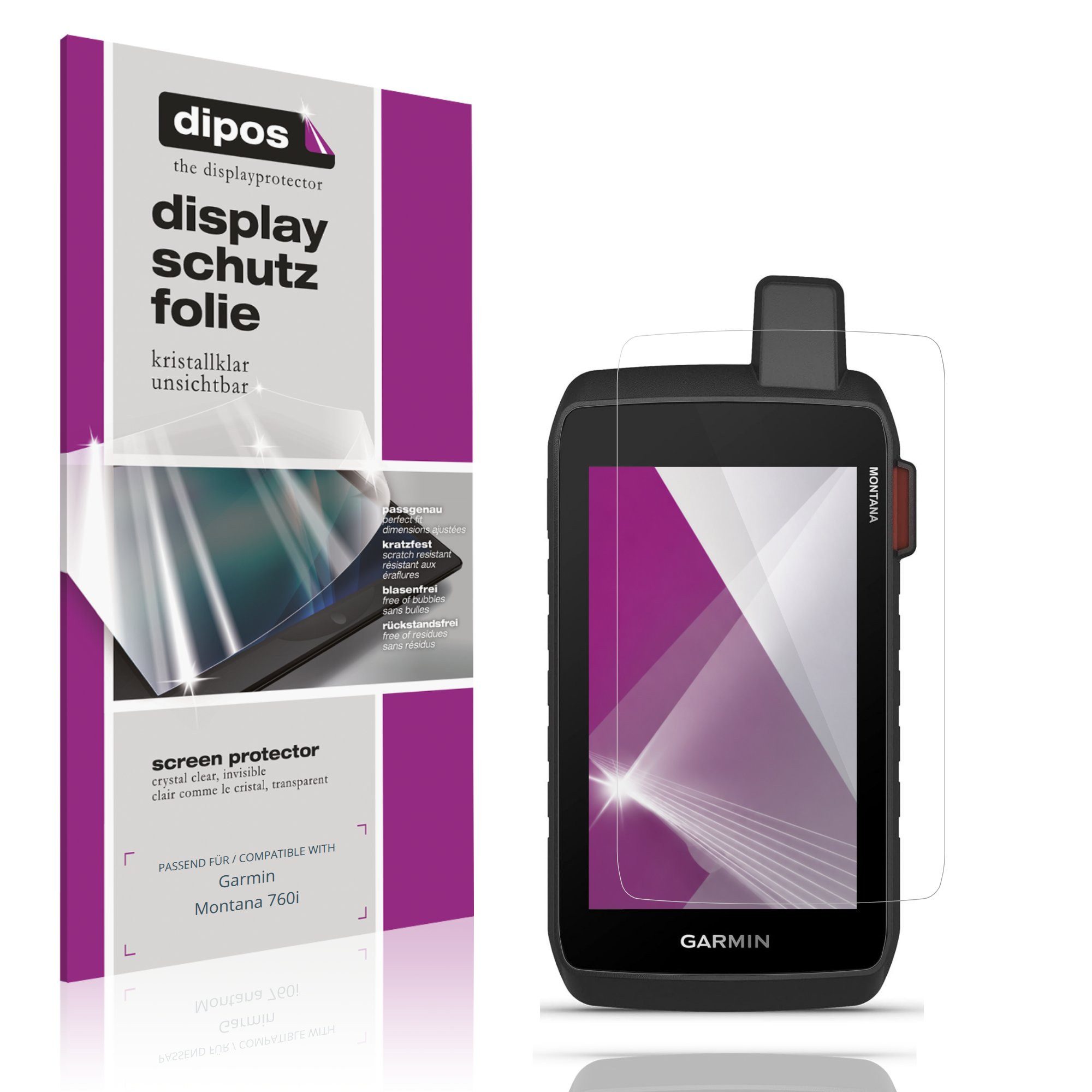 dipos Displayschutzfolie Schutzfolie für Garmin Montana 760i, 2 Stück, Displayschutz Schutz Folie Made in Germany