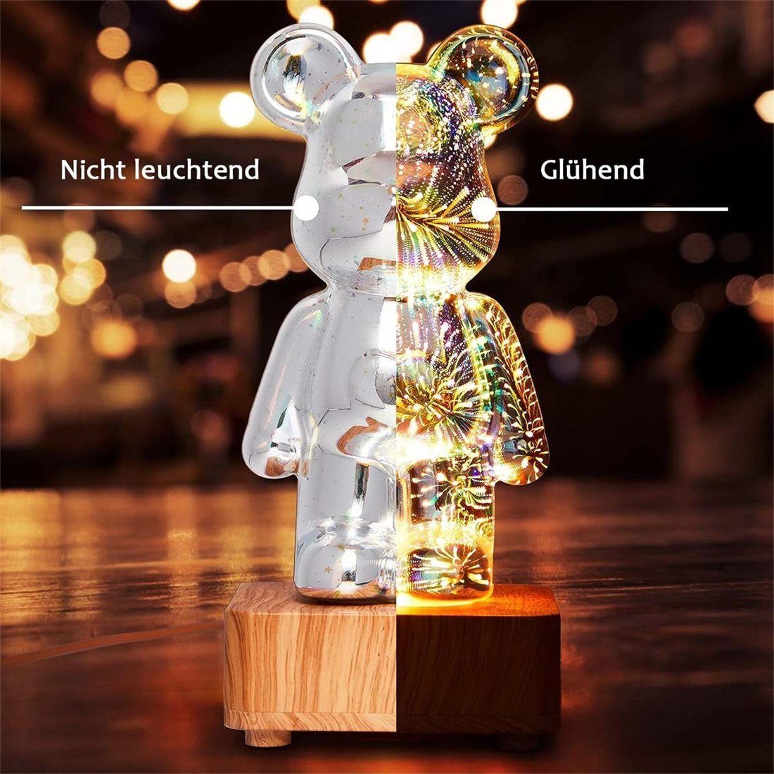 Farben Dekolicht dekoratives Lampe, 3D DAYUT Feuerwerksbär Nachtlicht, variabel 8 LED