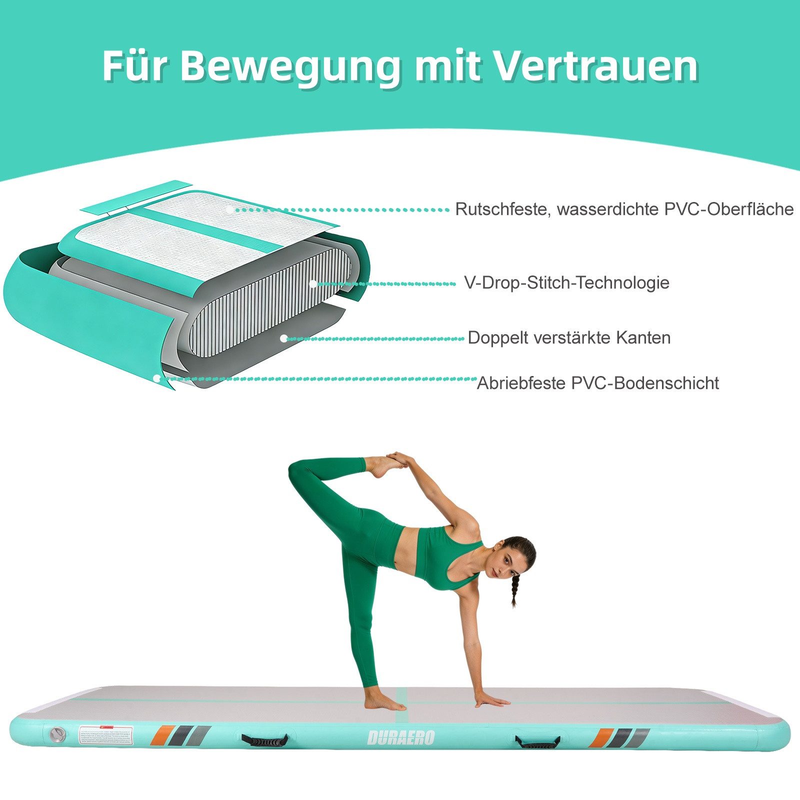 DURAERO Yogamatte Airtrack Matte Tumbling Matte Gymnastikmatte 300x100x10 CM