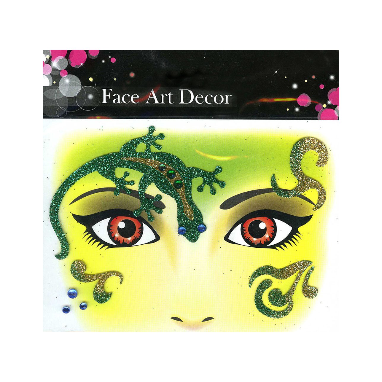 Das Kostümland Schmuck-Tattoo Face Art Decor Glitzer Tattoo Sticker Gecko