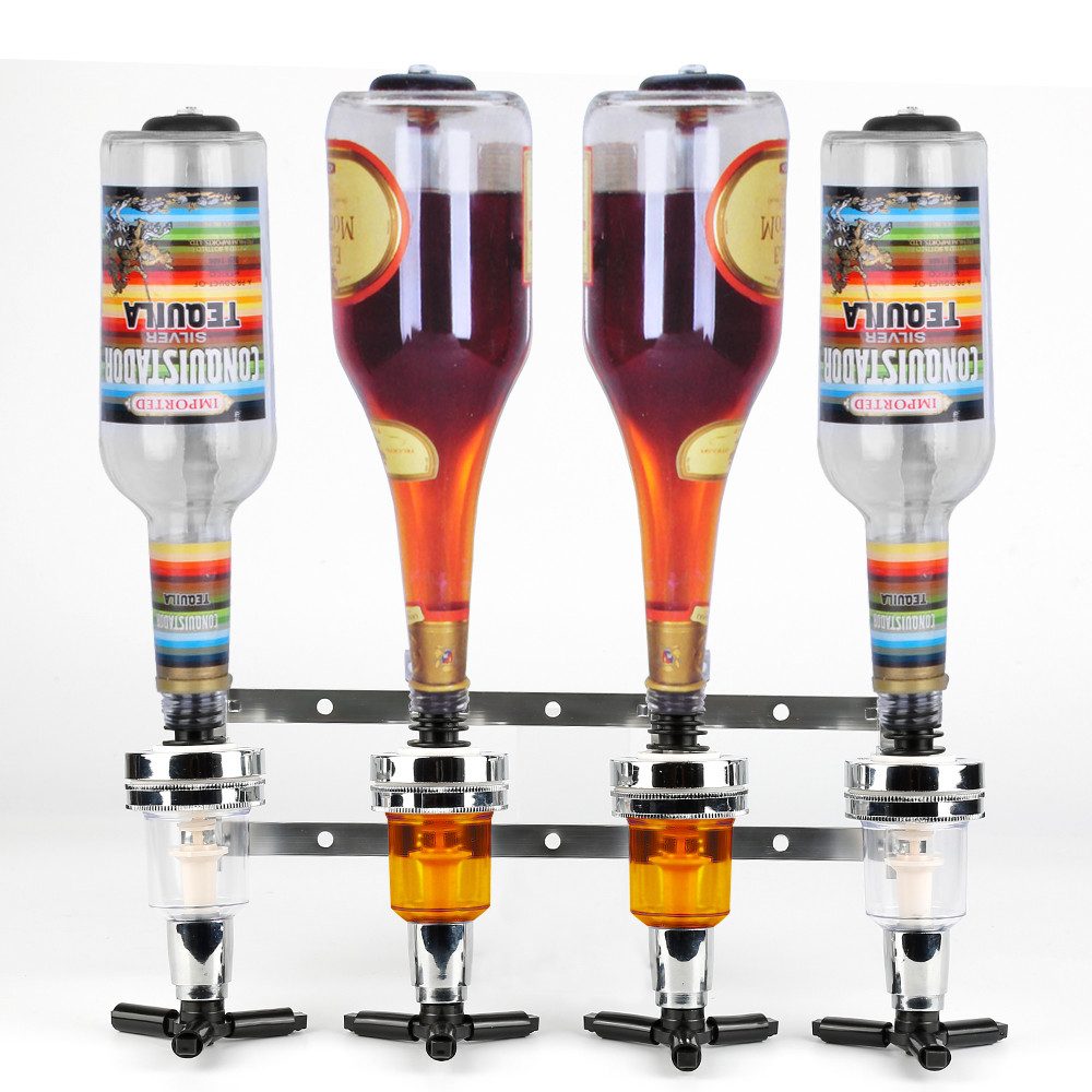 JEOBEST Flaschenhalter Bar Wandmontage Spender Wein, (4-St), Für 4/6 Flaschen Schnaps, Limonade, Getränkespender, Silber