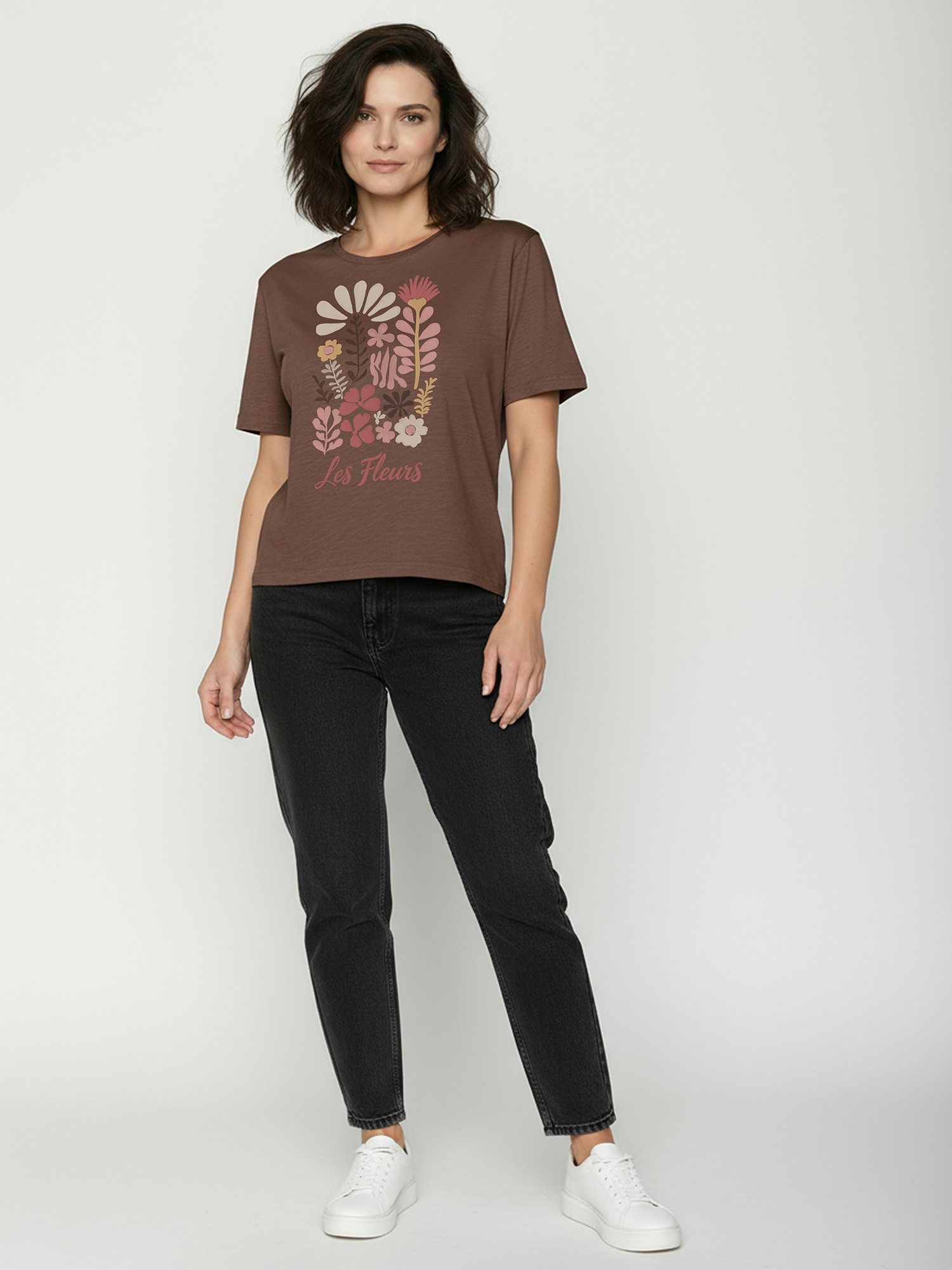 GreenBomb T-Shirt Nova Les Fleurs (1-tlg., 1) Flammgarn, lockerer Schnitt, entspannter längerer Ärmel