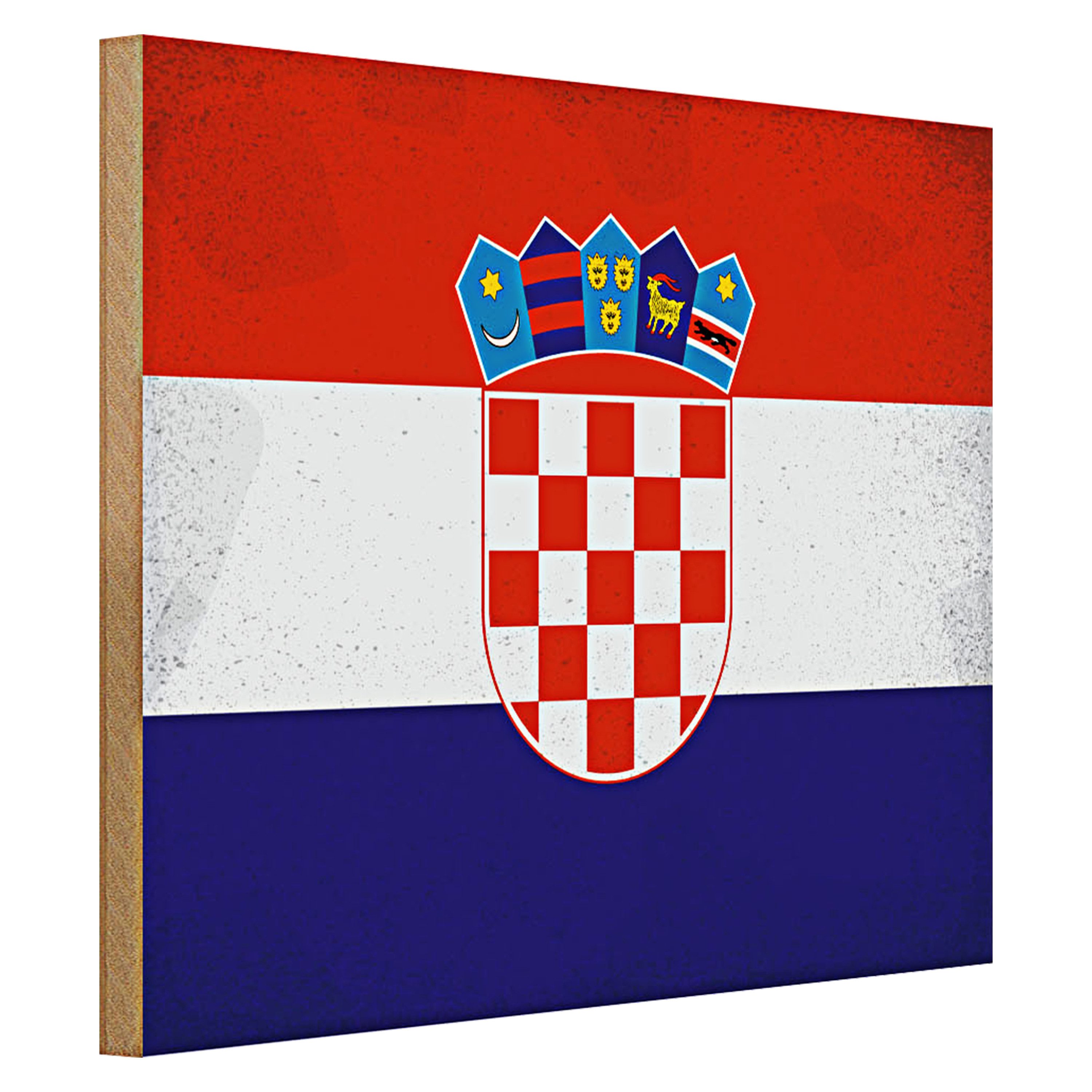 Roomando Holzbild Flagge Kroatien 40x30cm Flag of Croatia Vintage