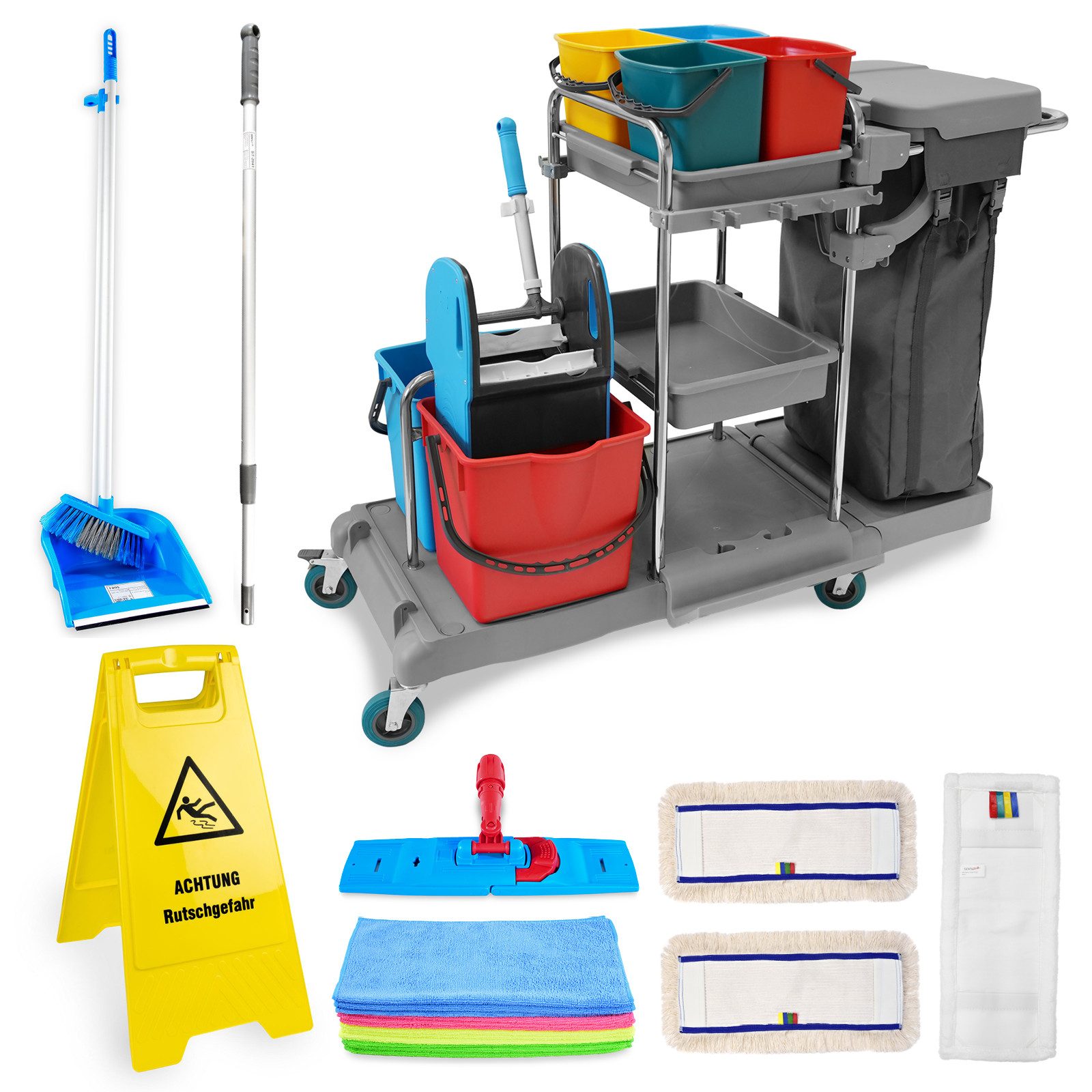 Hypafol Putzwagen HY-2007, (SET, Leinensack, Eimer, Mopp-Presse, Halterung f.Besen, Möppe,Kehrgarnitur)