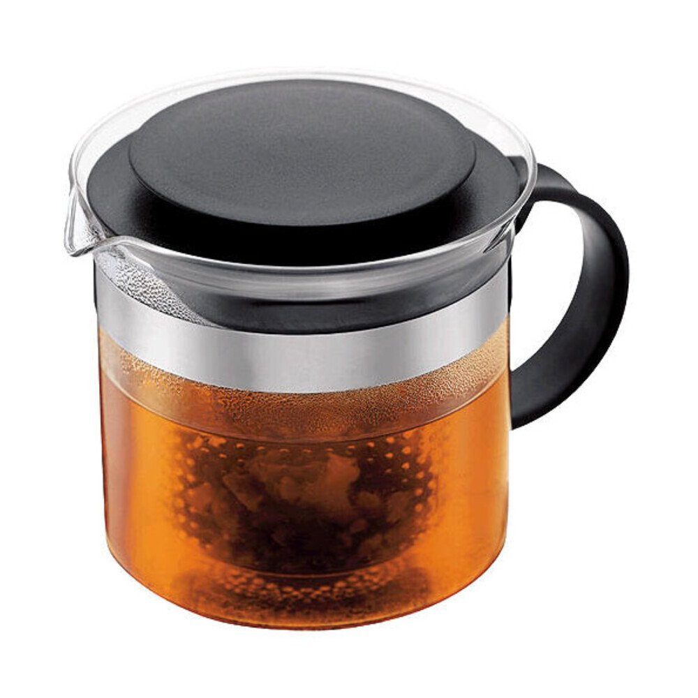 Bodum Teekanne Teekanne 1,0 l Bistro Nouveau schwarz, 1.00 l, (1-St), Teekanne, 1 l, Borosilikatglas, schwarz