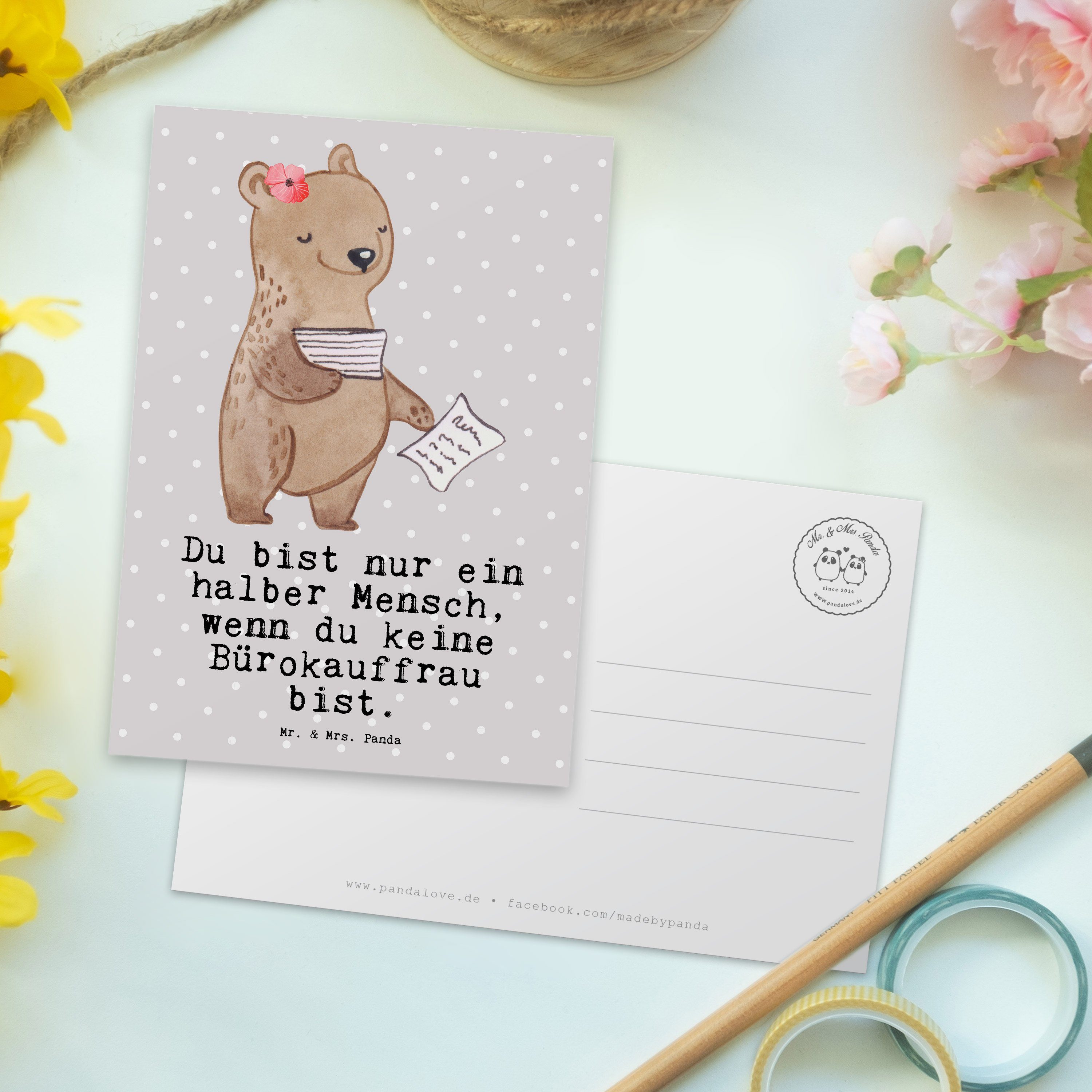 Geburtstagskarte, - Grau Geschenk, Mrs. Pastell Herz Bürokauffrau Postkarte mit & Ei - Panda Mr.