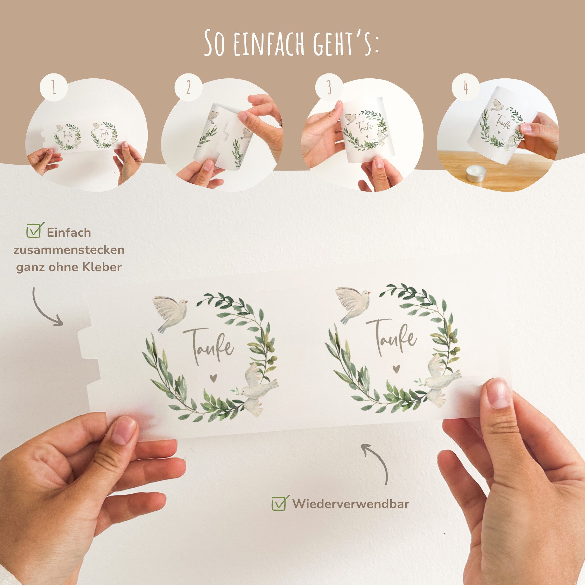 MeinBaby123® Papierdekoration 10 Windlichter Taufe, Taufe Deko, Taufe Windlicht, Lichthülle Taufe, Windlicht Taufe, Deko für die Taufe, Tischdeko für die Taufe