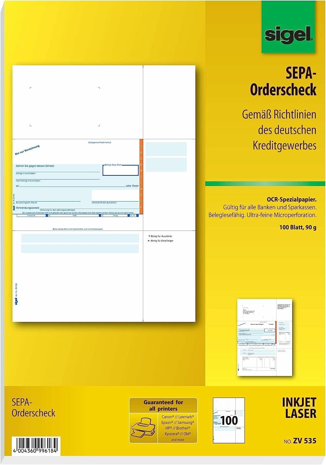 Sigel Formularblock 100 SIGEL SEPA-Orderscheck Bankformulare ZV535