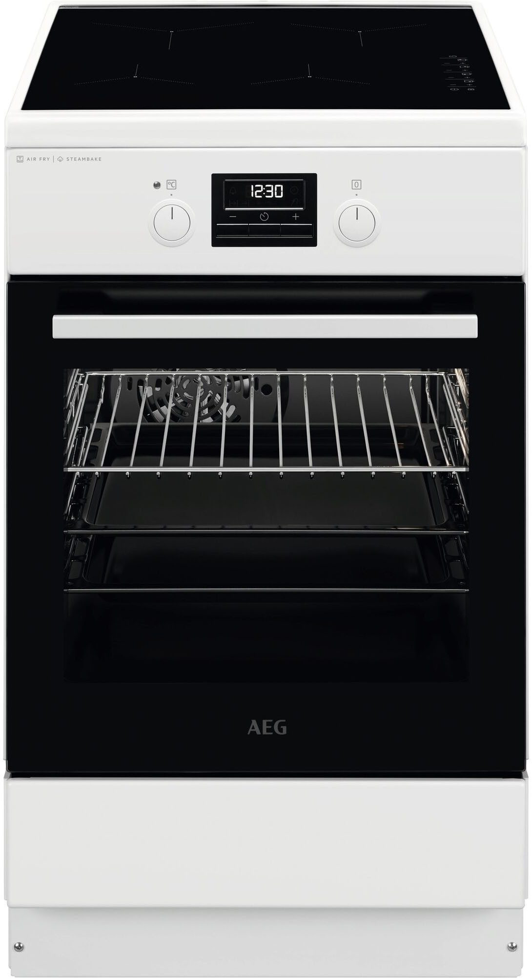 AEG Induktions-Standherd CIB56494BW 943005695, mit FlexiRunners™ – Teilauszug (2 Paar), Dampfzufuhr, AirFry-Funktion, 8 Beheizungsarten, Timer, inkl. Zubehör