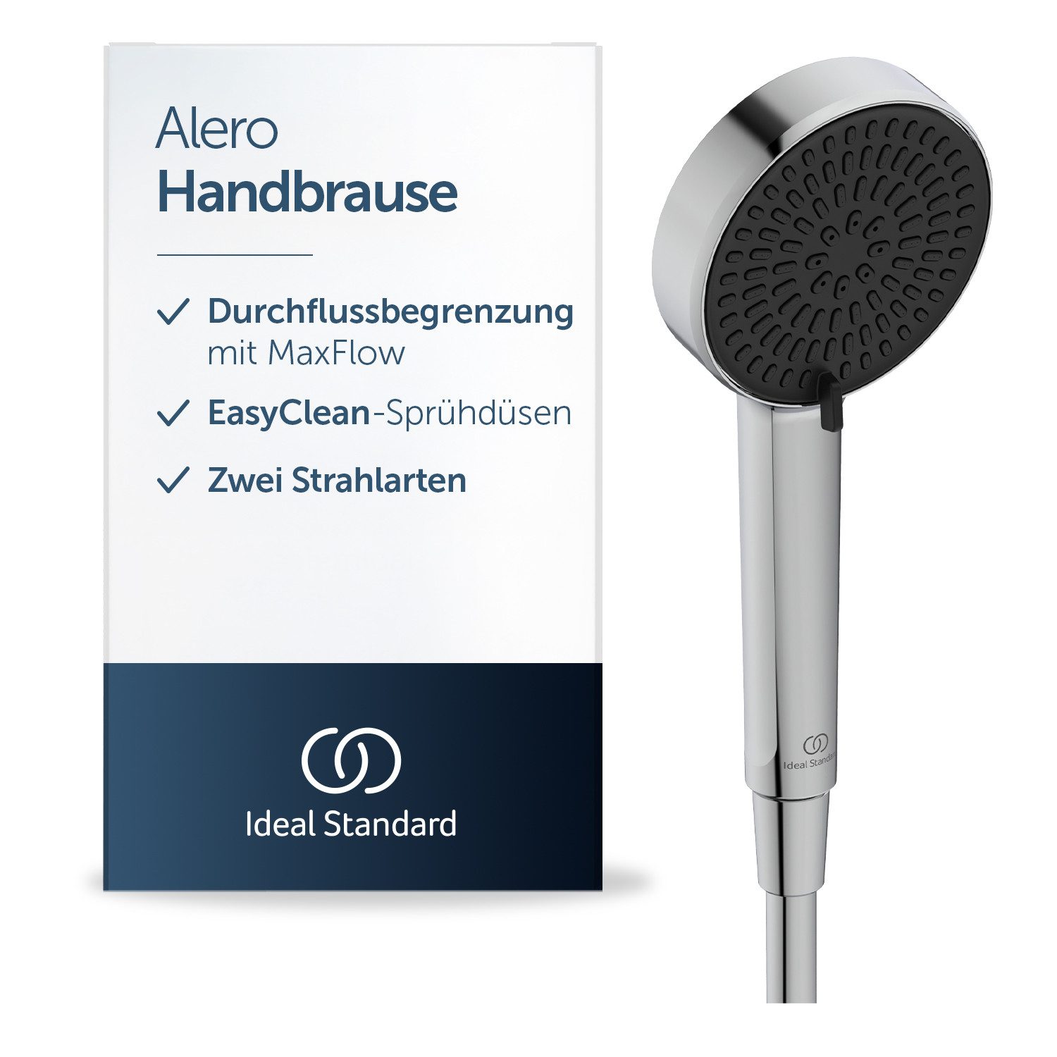 Ideal Standard Handbrause Alero, Wassersparend, Variable Strahlarten, Liegt gut in der Hand