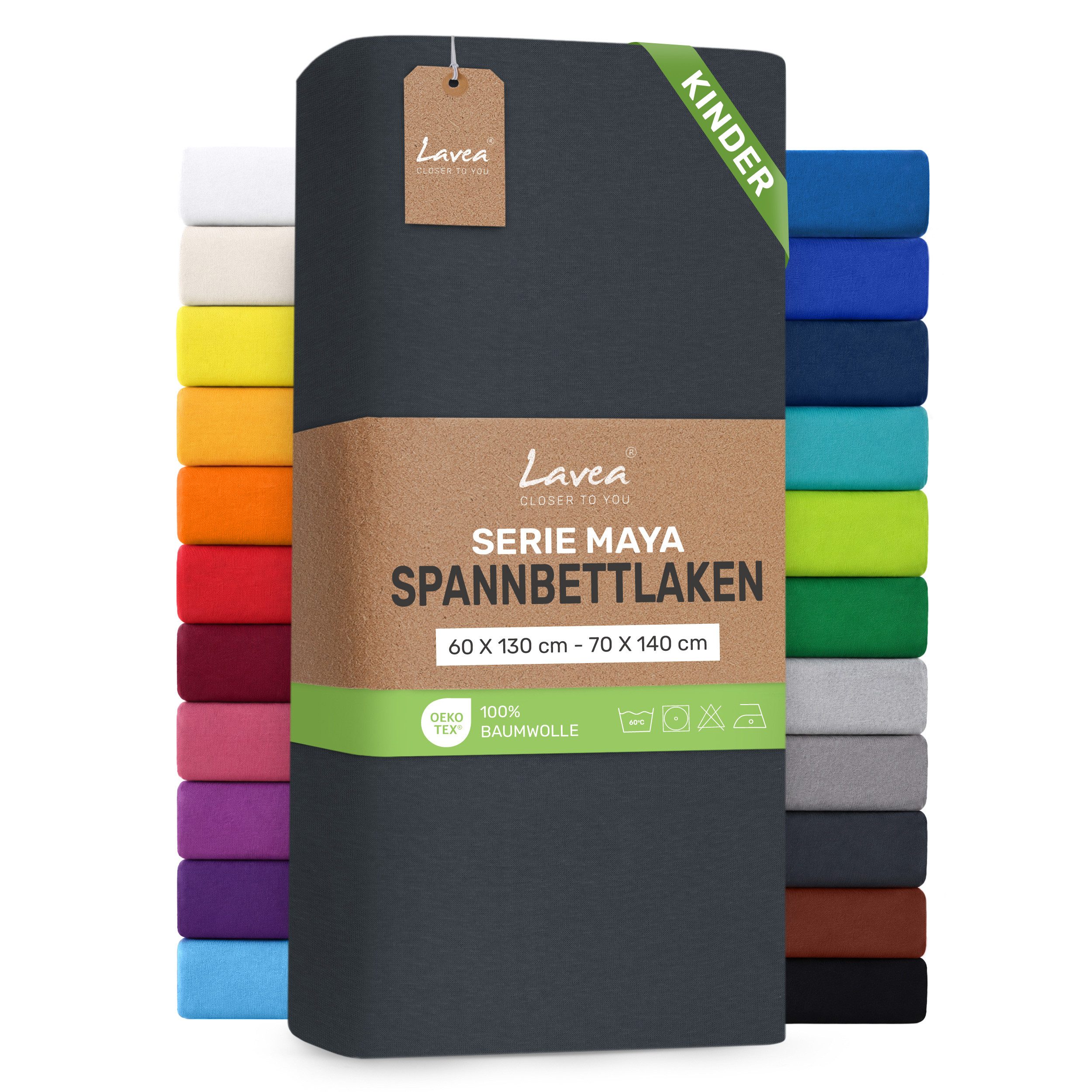 Lavea Spannbettlaken Bettlaken Maya, 180x200cm, 200x200cm, 140x200cm, 160x200cm, 100% Baumwolle Jersey, Gummizug: rundum, (1 Stück), für Matratzen, Topper, Boxspring- und Wasserbetten, weich, langlebig