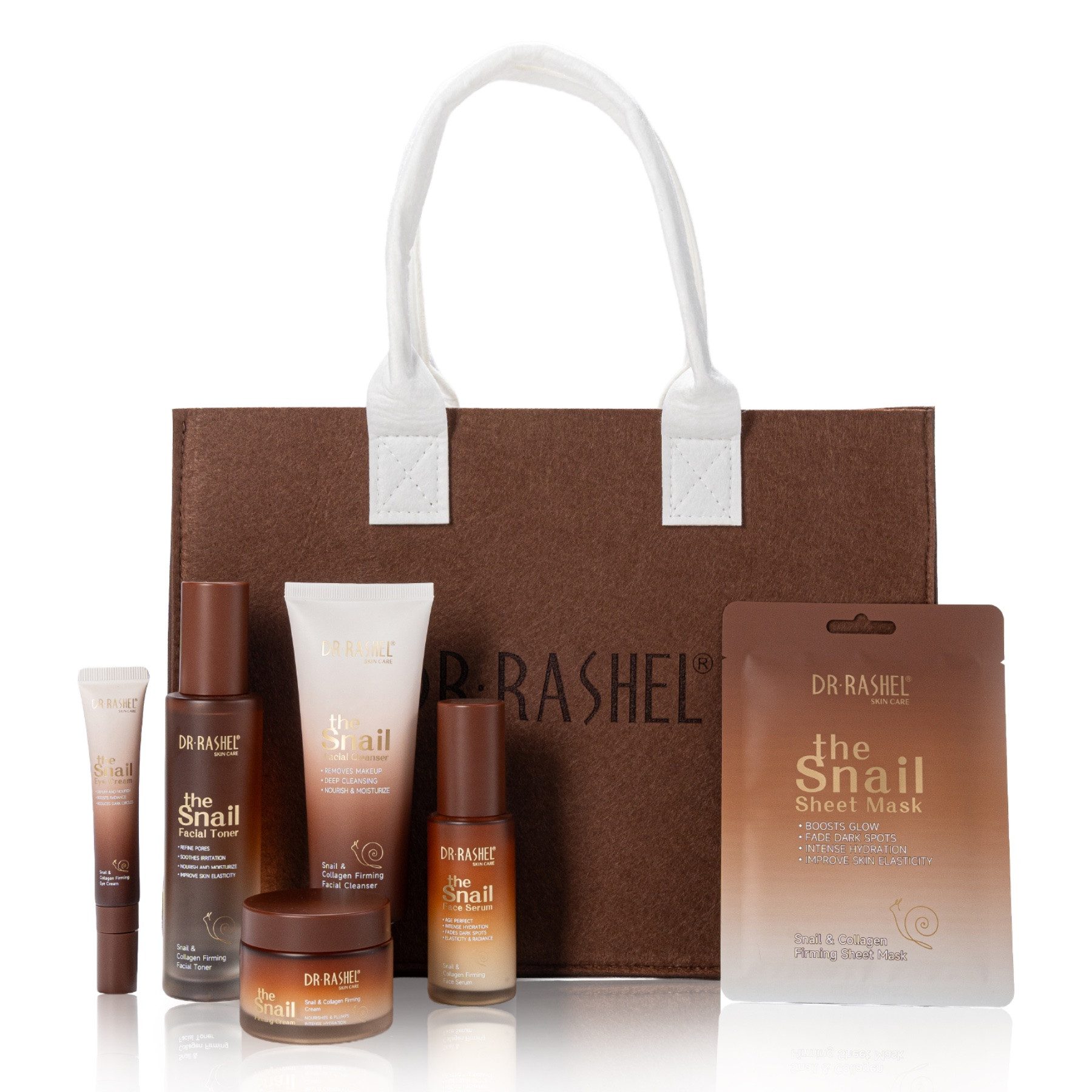 DR RASHEL Gesichtspflege-Set Kollagen Snail Mucin Gesichtspflege Serum Cream Cleanser Toner 15tlg, 15-tlg., Gesichtspflege Set, Hautpflege, Snail, DR.RASHEL