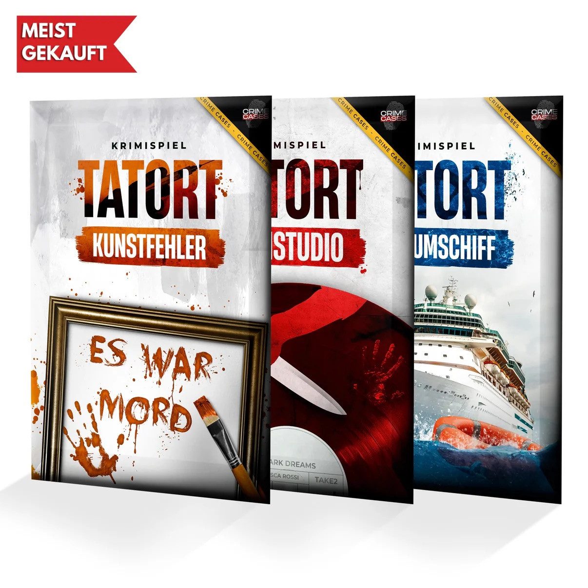CRIMECASES Spiel Krimi-Tatort-Bundle: 3 Fallakten, Krimispiel für Erwachsene, Krimi Spiel für 1-6 Personen ab 14 Jahren, Escape Room Spiel