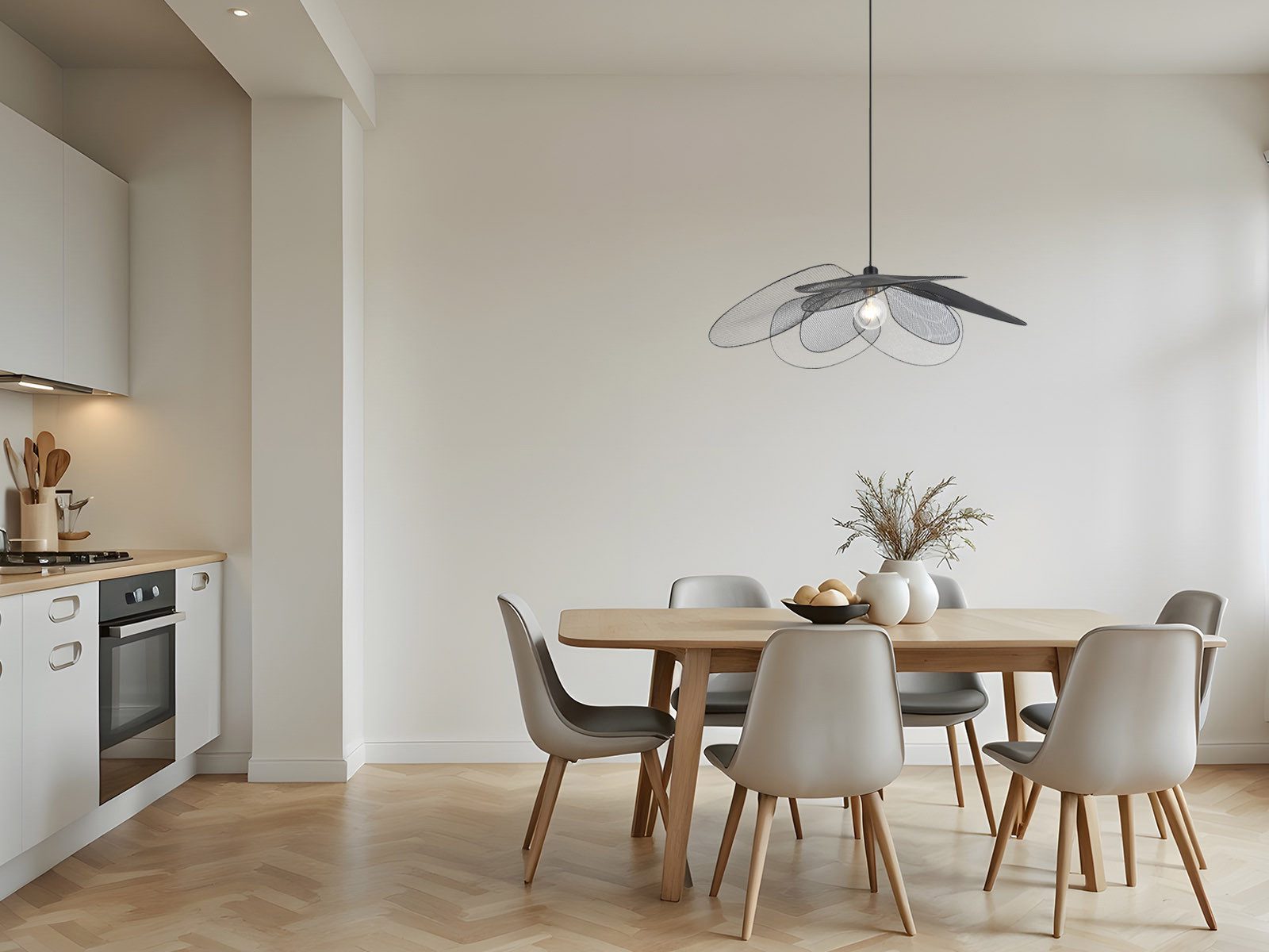 Reality Leuchten LED Pendelleuchte, Dimmfunktion, LED wechselbar, über Lichtschalter in 3 Stufen dimmbar, warmweiß, Groß-e ausgefallene Blumenlampe hängend für über-n Esstisch, Ø 87cm