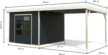 Karibu Gartenhaus "Plutino C" SET, Anbaudach 3 m Breite, BxT: 271x574 cm, anthrazit-weiß, -staubgrau oder -anthrazit