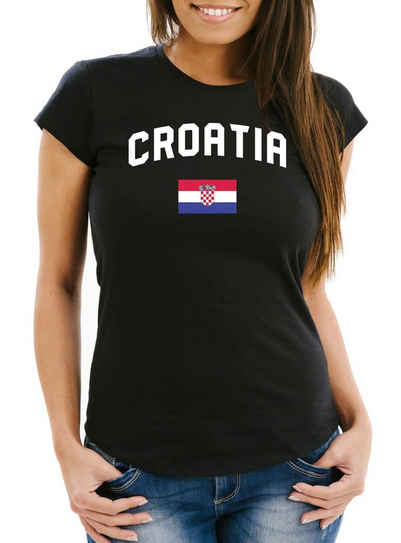 MoonWorks Print-Shirt Damen Fan-Shirt Kroatien Croatia Hrvatska WM 2018 Fußball Weltmeisterschaft Moonworks® mit Print