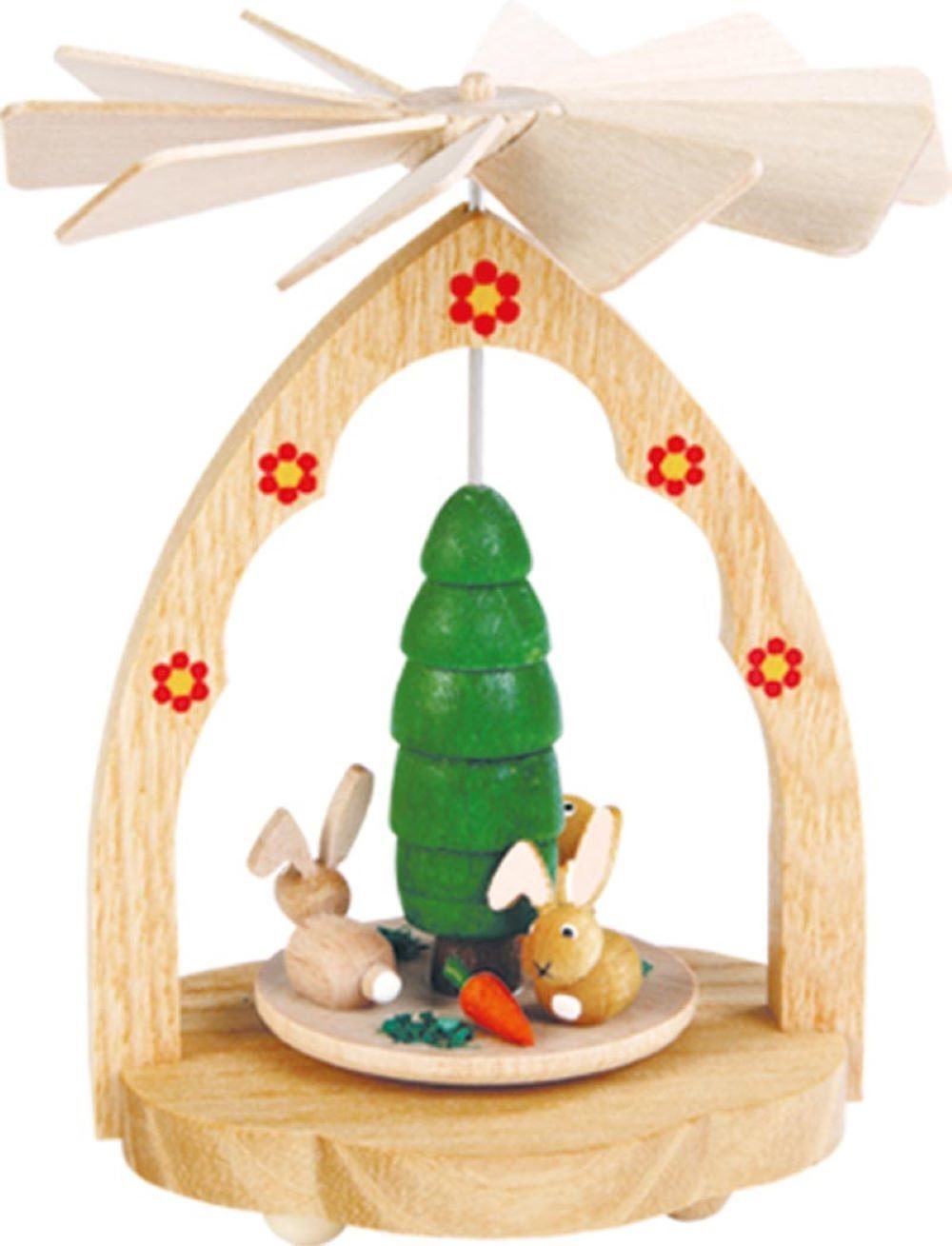 Richard Glaesser Weihnachtspyramide Wärmespiel Hasen natur, Höhe 11 cm, Handwerkskunst original Erzgebirge