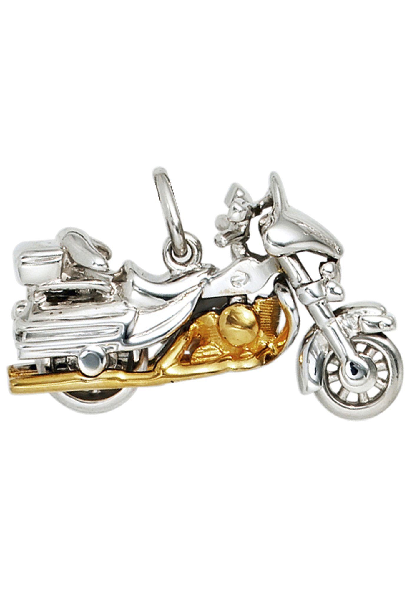 JOBO Kettenanhänger Anhänger bicolor Motorrad, Silber 925 vergoldet