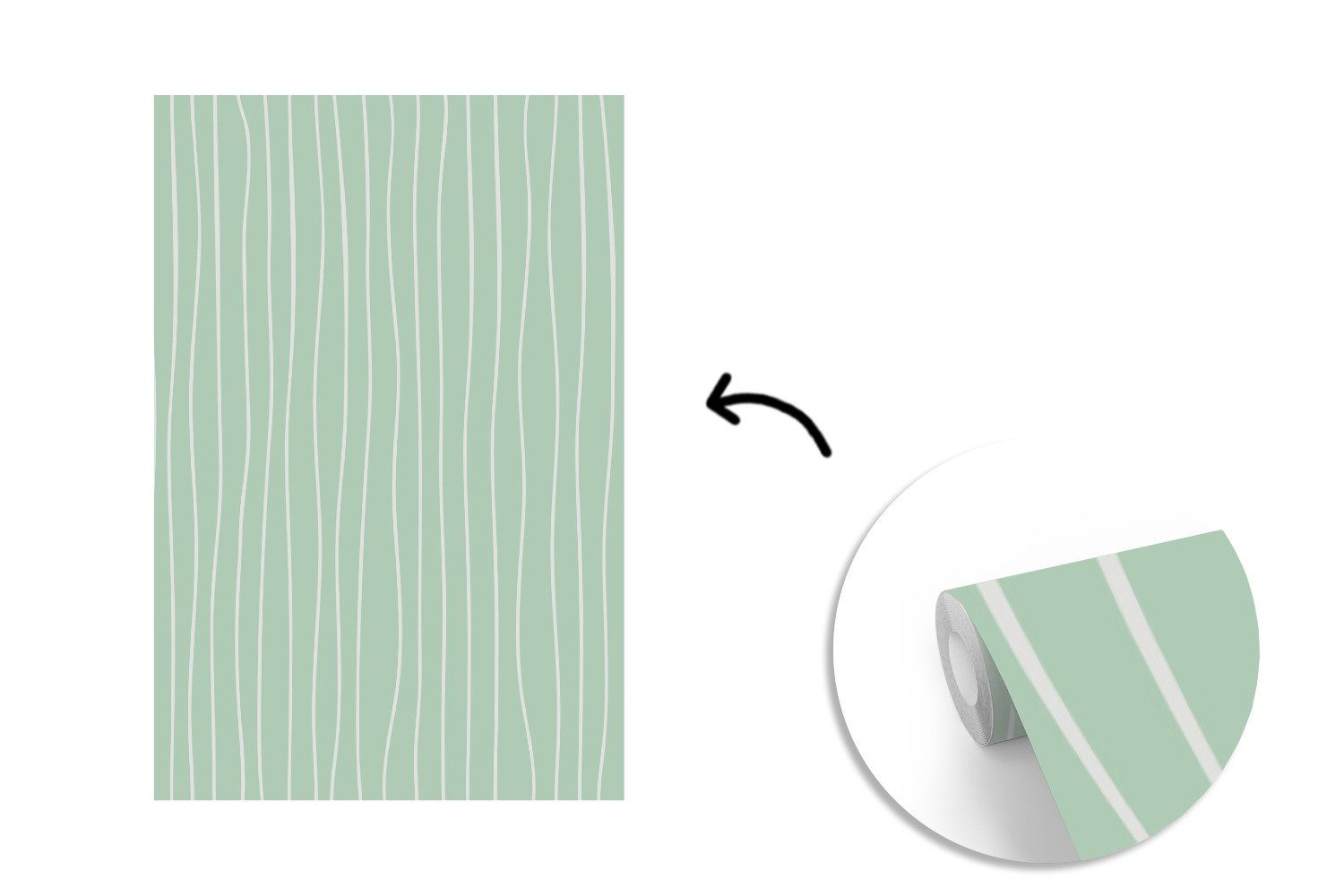 MuchoWow Fototapete Einfach, Grün Tapete Vinyl Muster Matt, für Wohnzimmer, (3 - - Montagefertig St), Wandtapete bedruckt