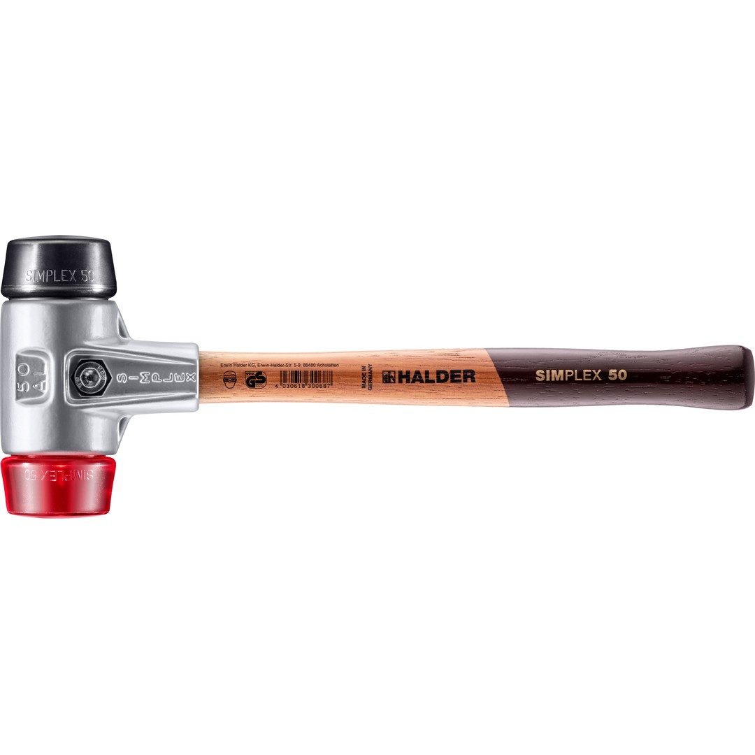 Gummihammer HALDER SIMPLEX Schonhammer Ø 50 mm Gummi schwarz / Plastik rot mit