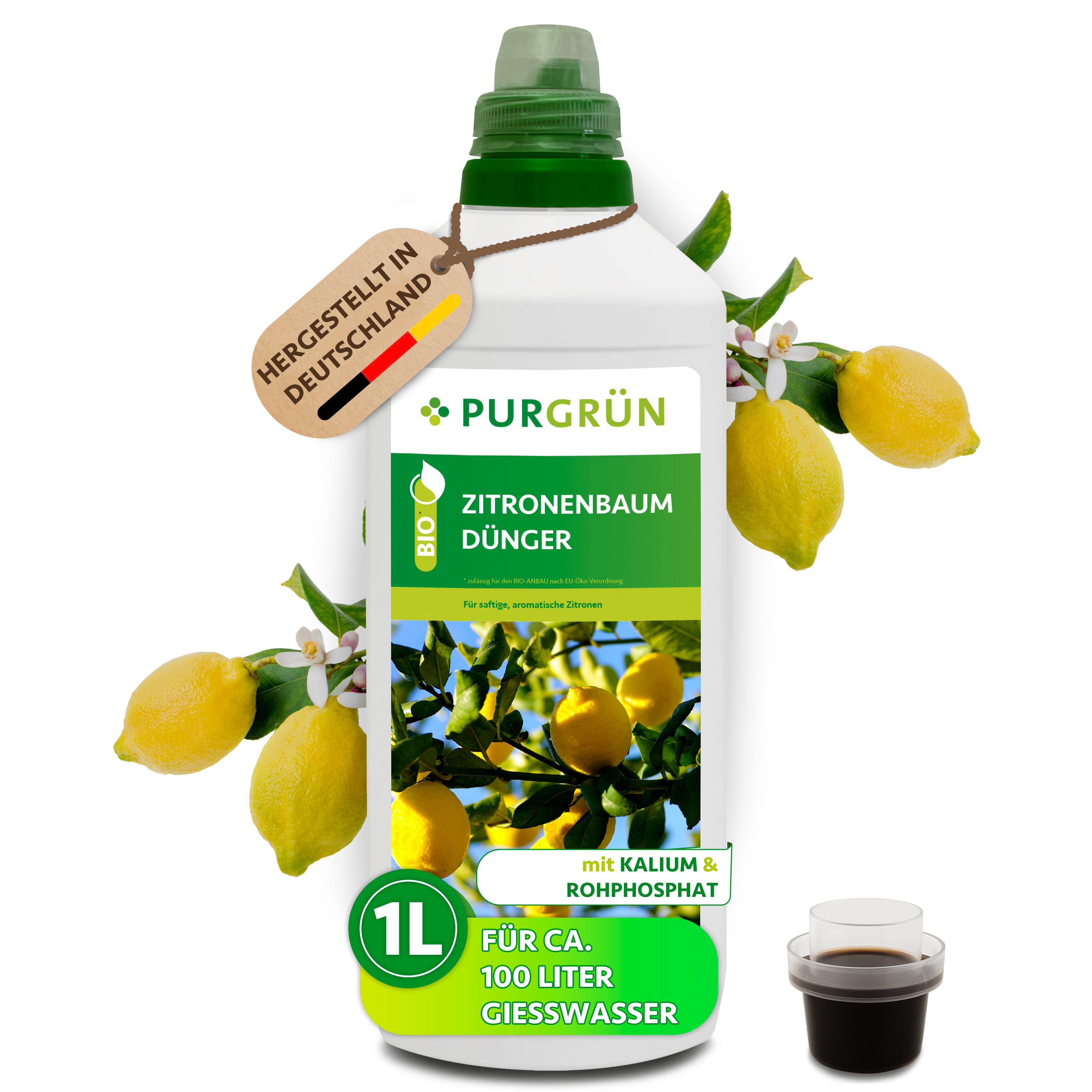 Purgrün Obstdünger Bio Zitronenbaum Dünger, NPK 3+2+6, Rohphosphat, 1 Liter, Flüssigdünger, 1-St., 1 Liter