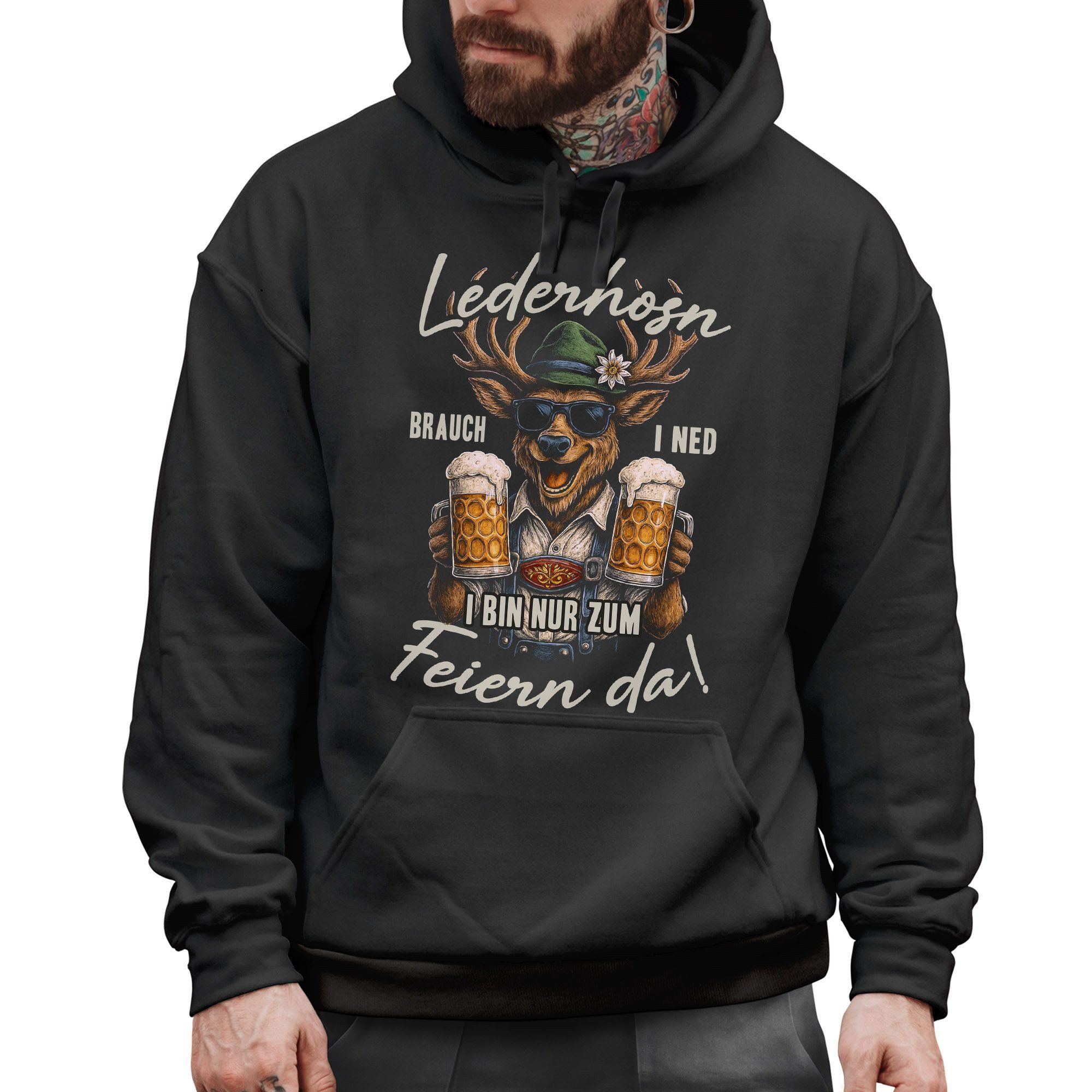MoonWorks Hoodie Hoodie Herren für das Oktoberfest – Lederhosn brauch i ned i bin zum