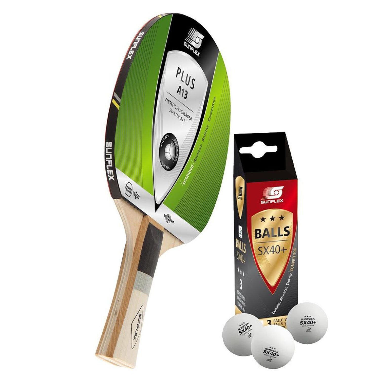 Tischtennisschläger Plus A13 + 3x SX+ Bälle
