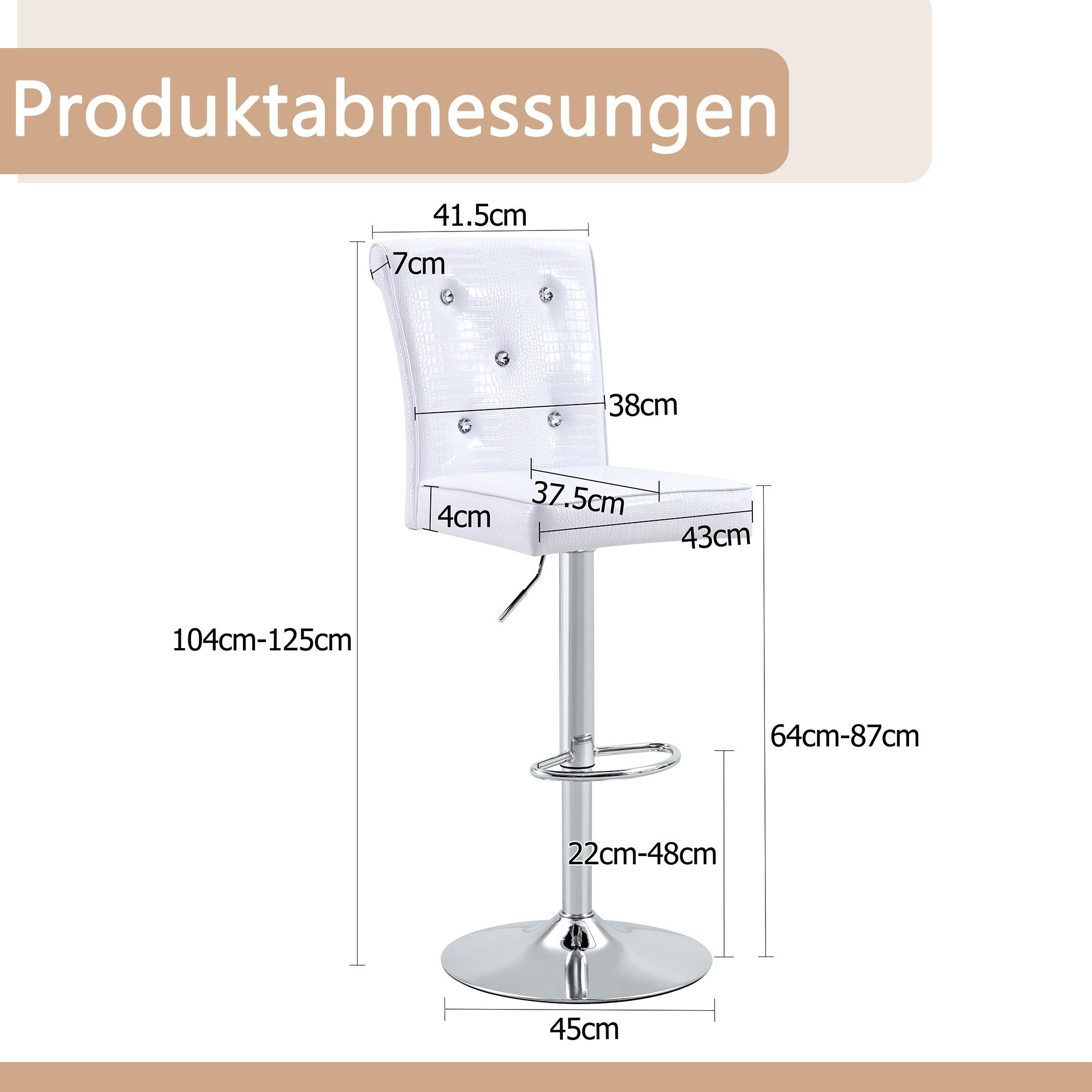 gopop Barhocker 2er-Set aus PU mit Retro-Krokodilleder-Optik,höhenverstellbar (2 St)