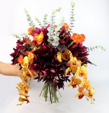 Kunstblumenstrauß Herbstzauber 60cm Premium Kunstblumen handgebunden Orchidee, Arnusa, Höhe 70 cm, künstlicher Blumenstrauß Blumenarragement