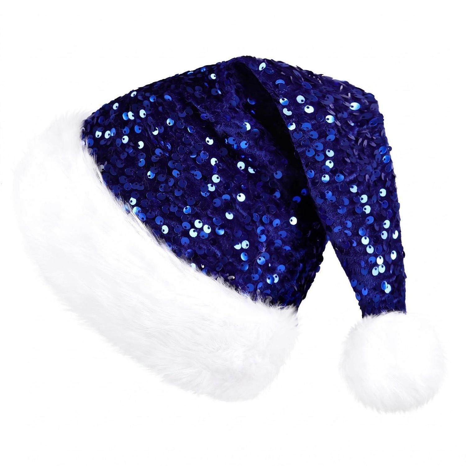 LuxusKollektion Bommelmütze Weihnachtsmütze mit Pailletten Blau (1-St)