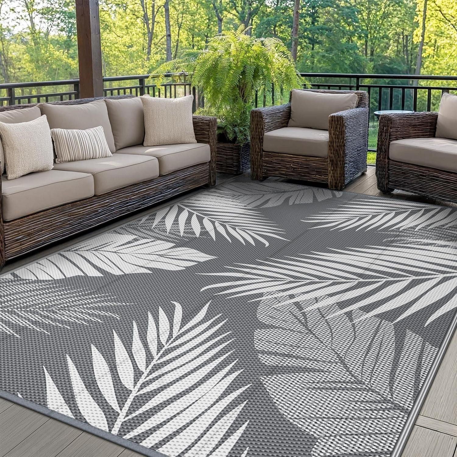 LuxusKollektion Outdoorteppich Outdoor Teppich 240x300cm Grau Weiß, rechteckig, Höhe: 10 mm